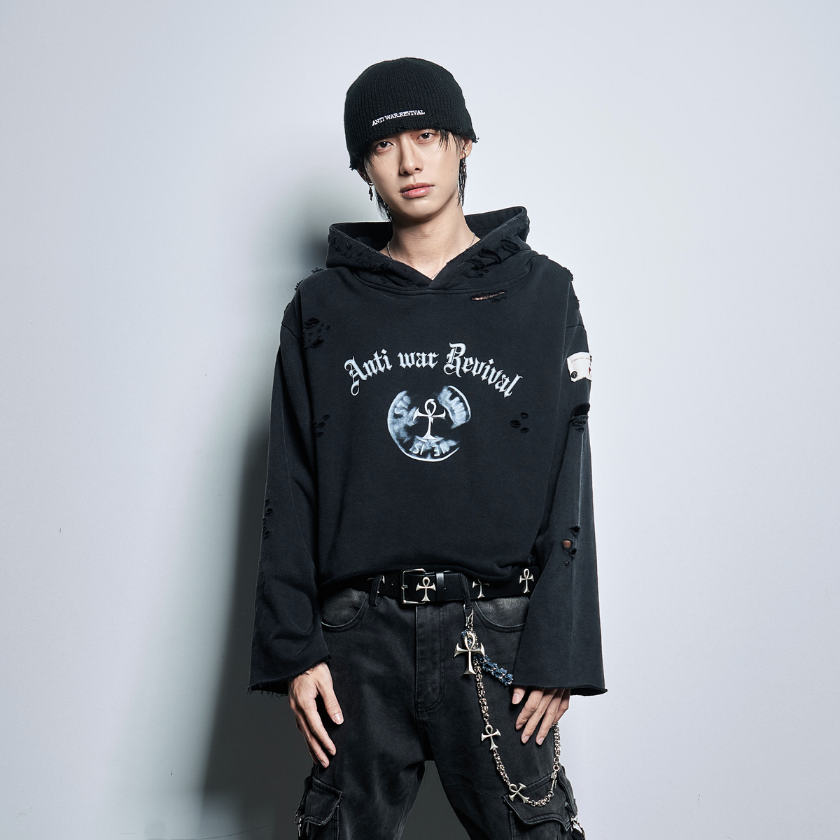 ANTI WAR REVIVAL Badge Graphic Oversized Hoodie