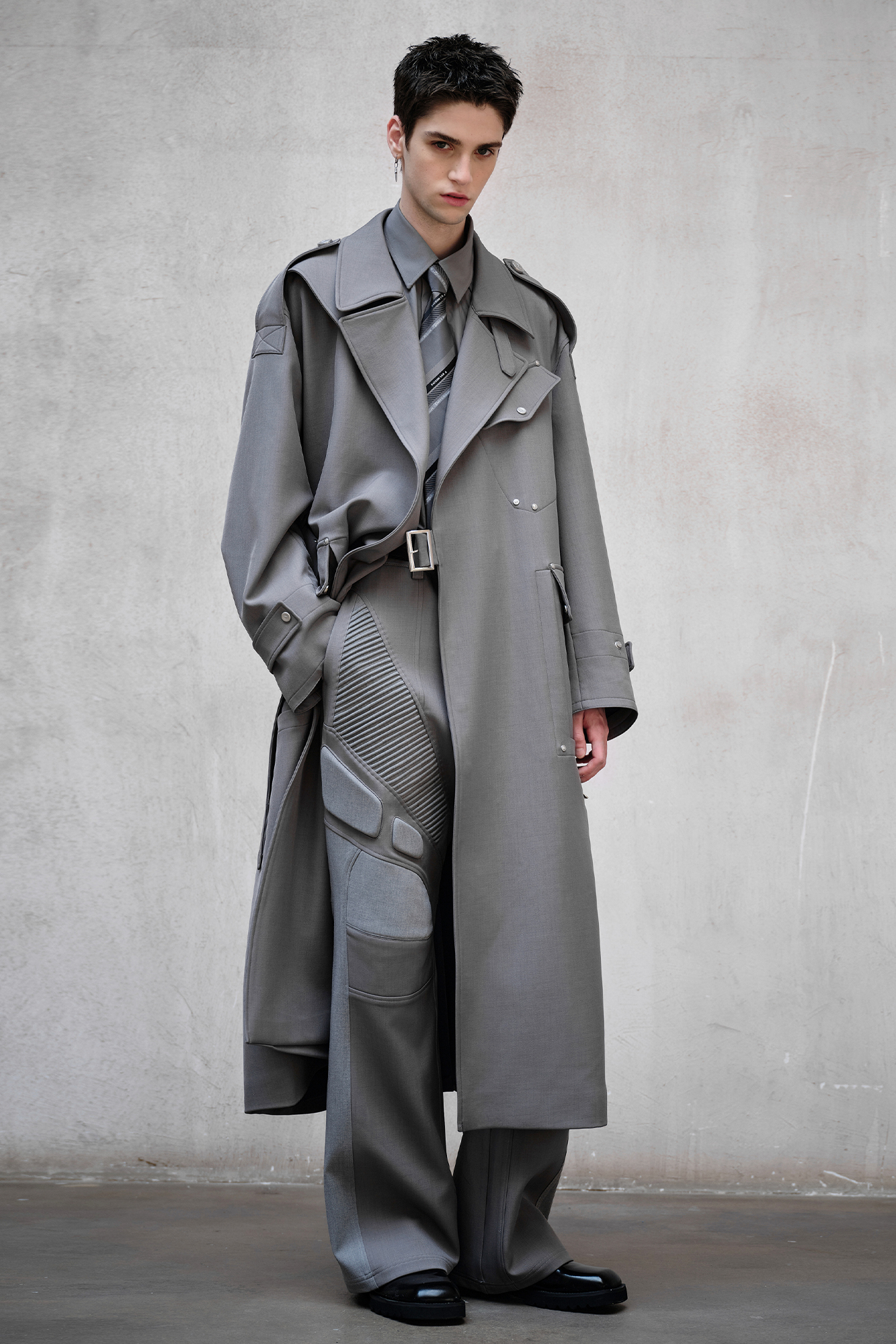 FACEONLAB Essential Military Trench Coat Gray