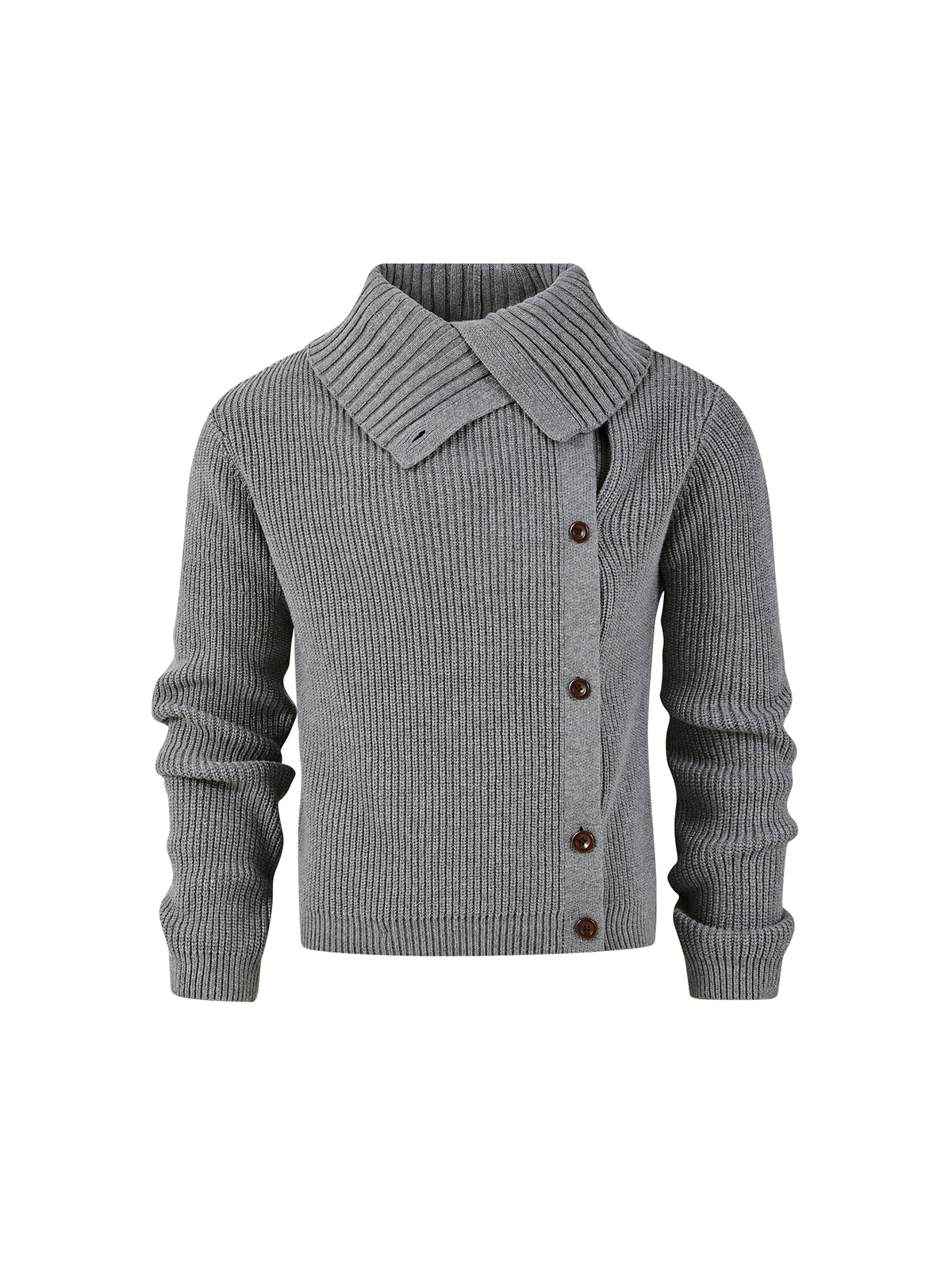 KREATE Asymmetrical Collar Ribbed Open-Front Sweater