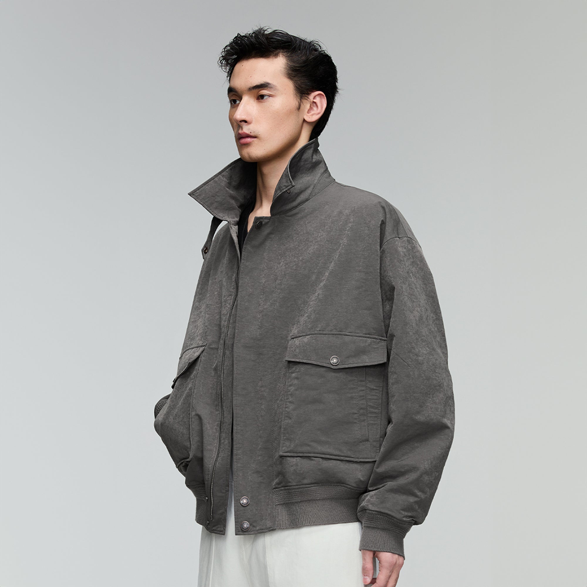 OPICLOTH Retro Stand-Collar Bomber Jacket