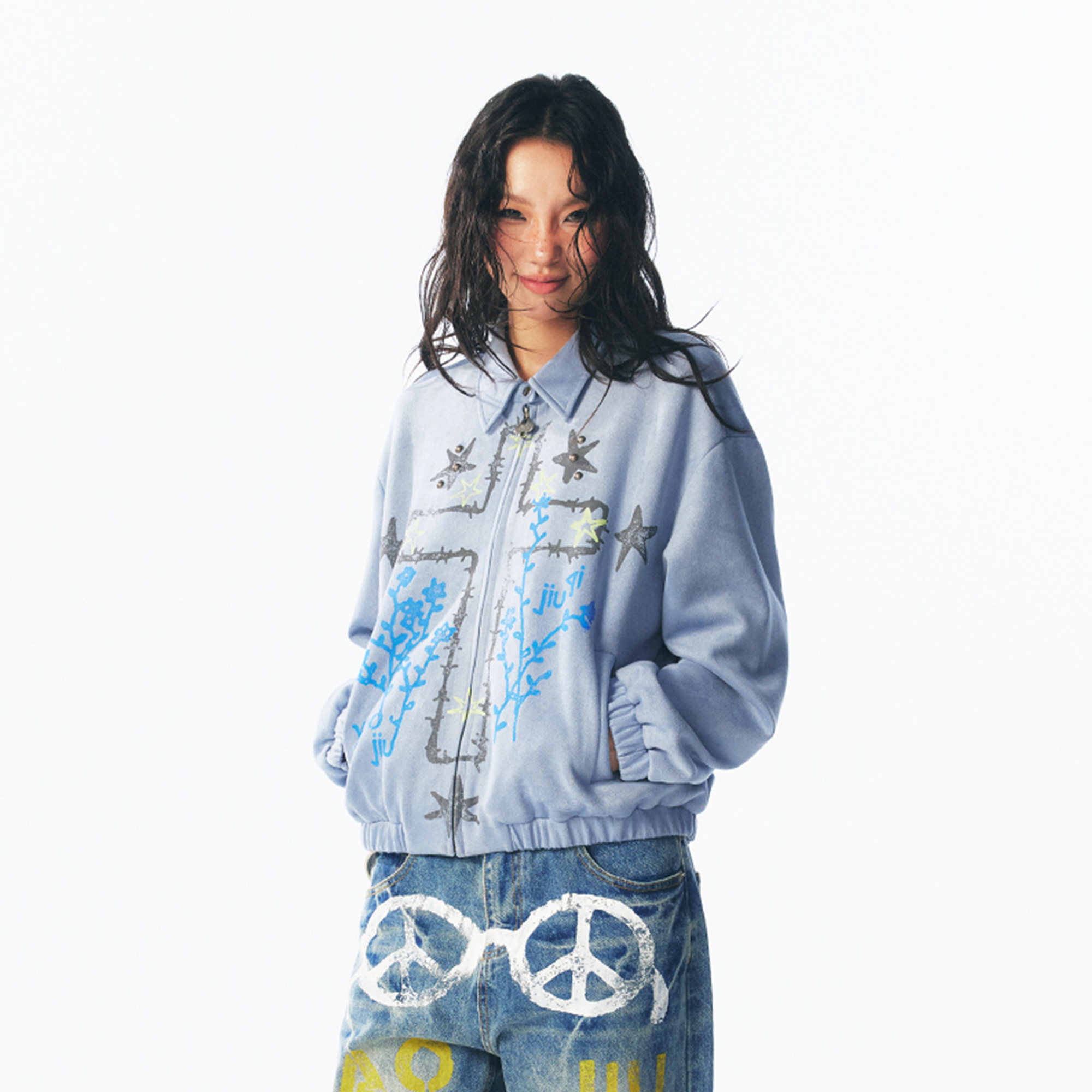 1997 POSTOFFICE Floral Cross Faux Suede Jacket