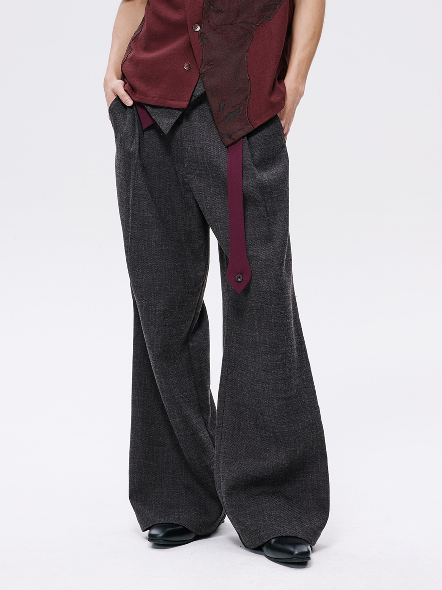 ALVNG AR ANTS Detachable Contrast Waist Tie Pleated Trousers