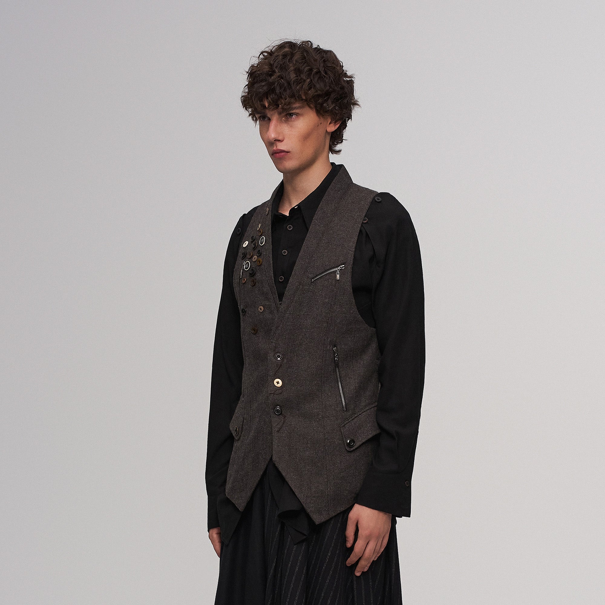 ILNya Nieternite Nifutur Retro Button Embellished Back-Harness Vest, premium urban and streetwear designers apparel on PROJECTISR.com, ILNya Nieternite Nifutur