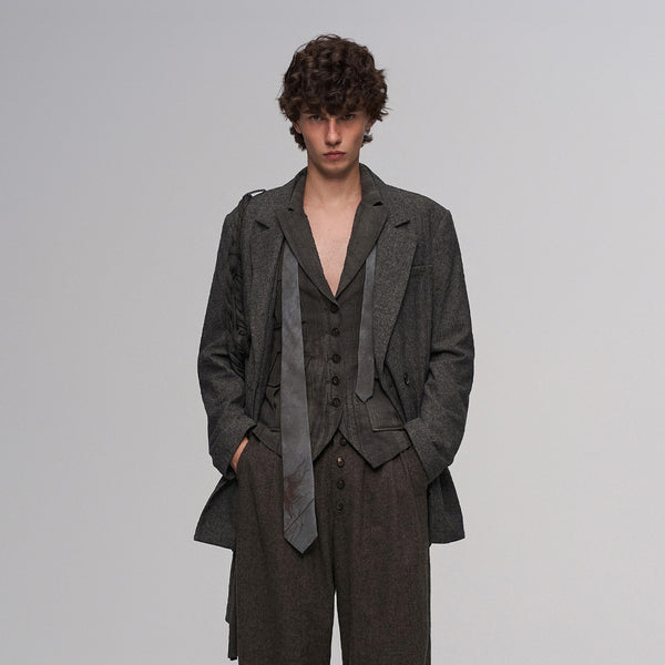 ILNya Nieternite Nifutur Distressed Draped Cotton-Linen Jacket