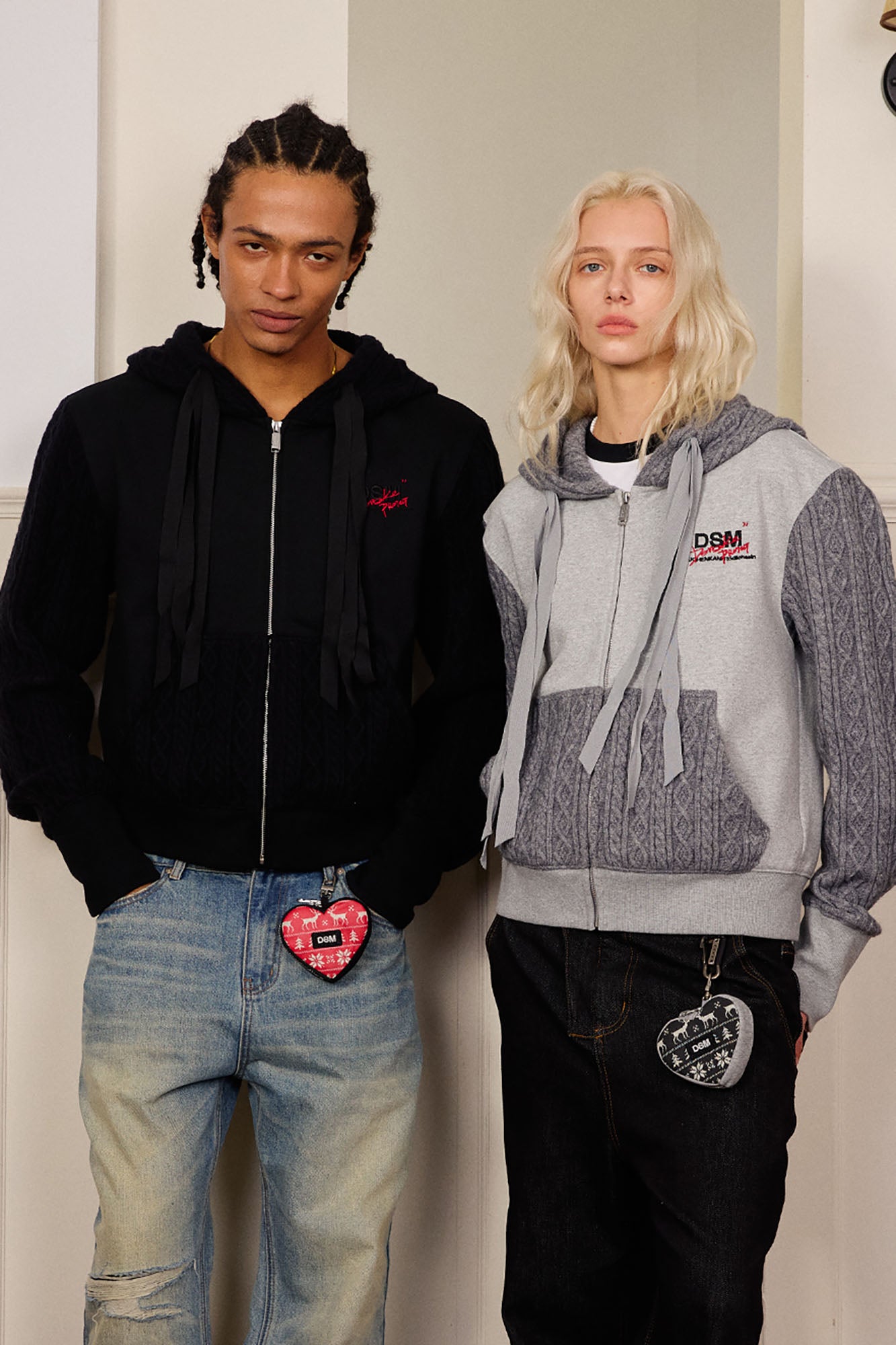 DONSMOKE Spliced Cable-Knit Zip-Up Hoodie, premium urban and streetwear designers apparel on PROJECTISR.com, DONSMOKE
