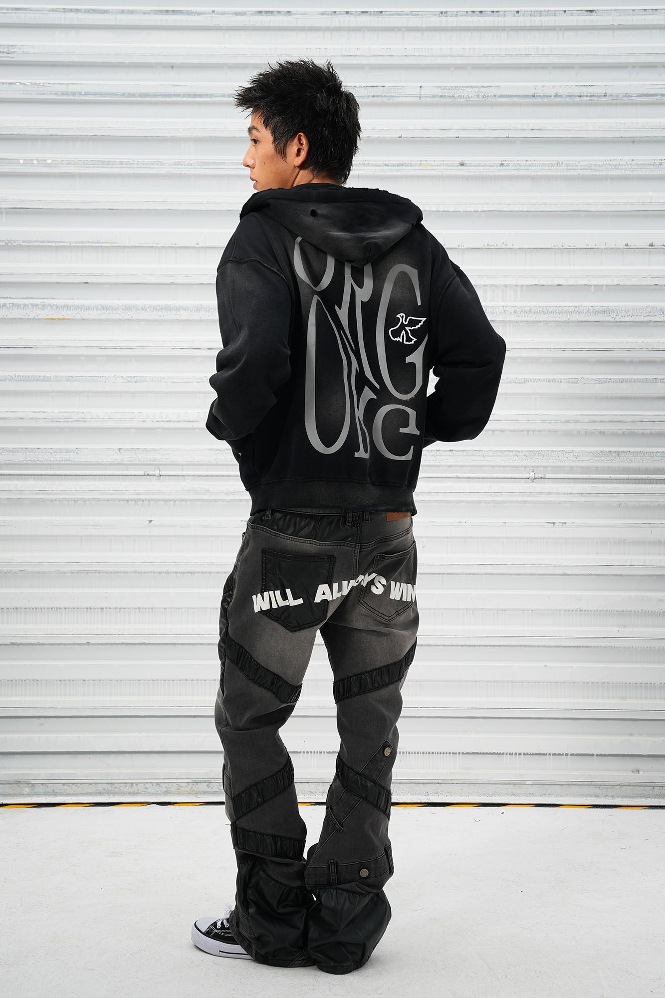 VINKID Distressed Worn Logo Zip Hooded Jacket, premium urban and streetwear designers apparel on PROJECTISR.com, VINKID