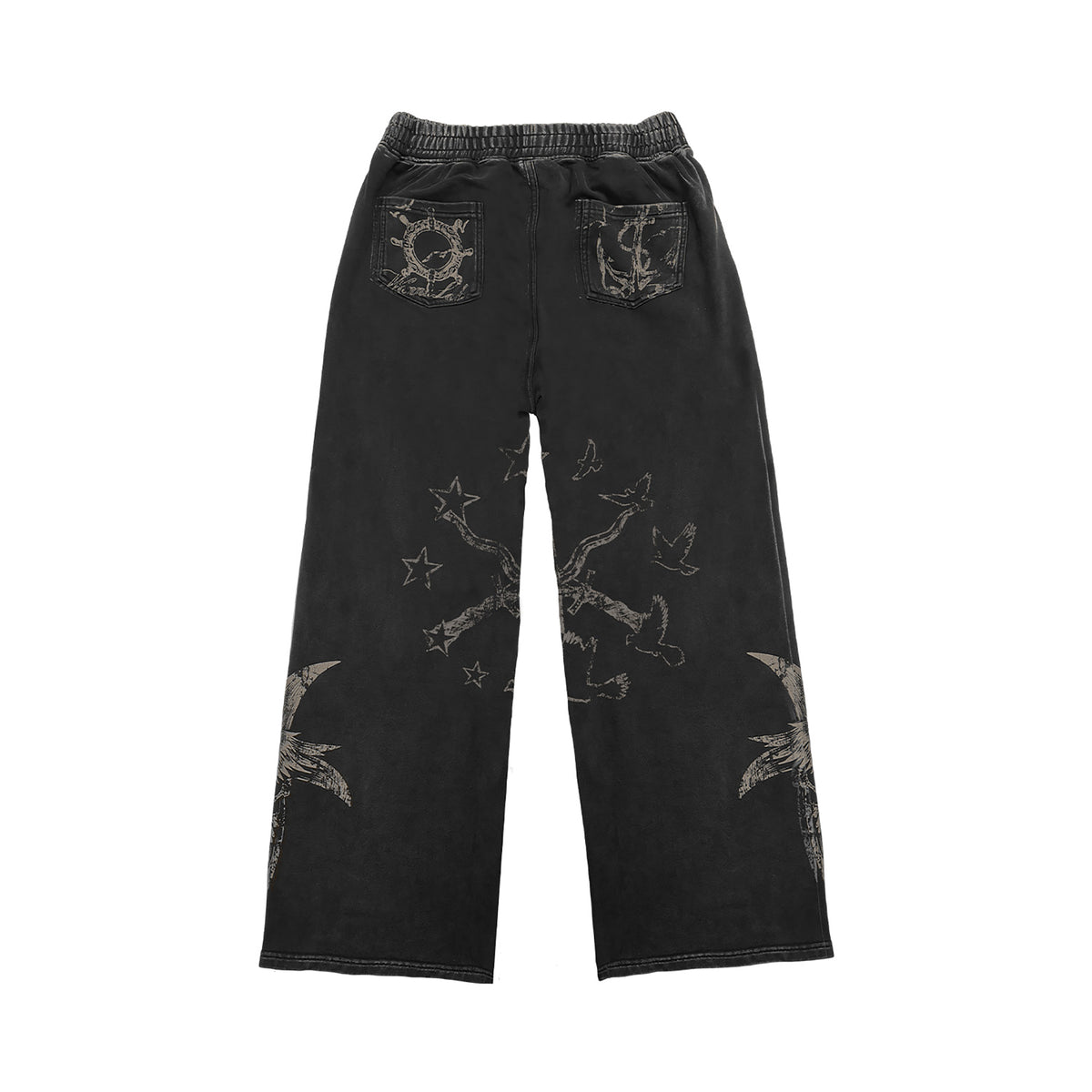 WANNA LAB Graffiti Full-Print Washed Straight-Leg Sweatpants