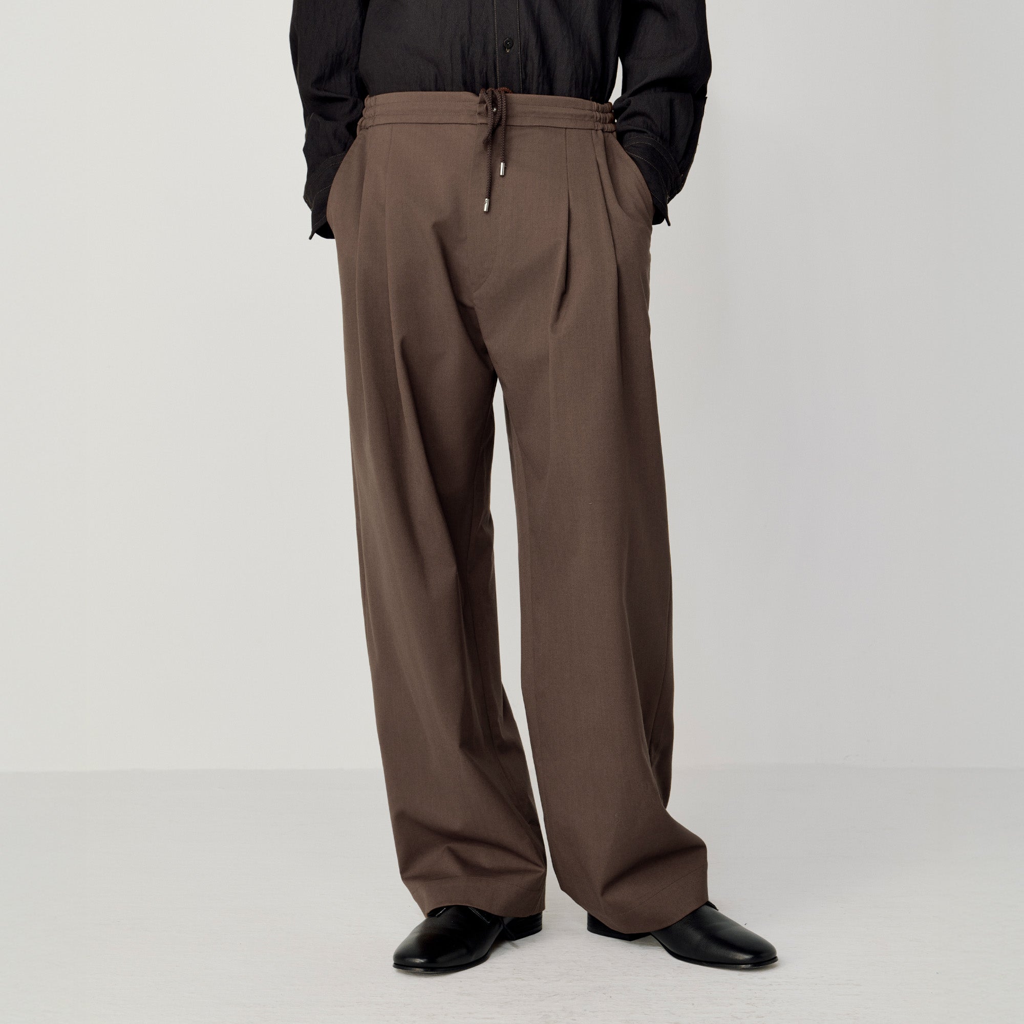 OPICLOTH Wool-Blend Pleated Drawstring Trousers