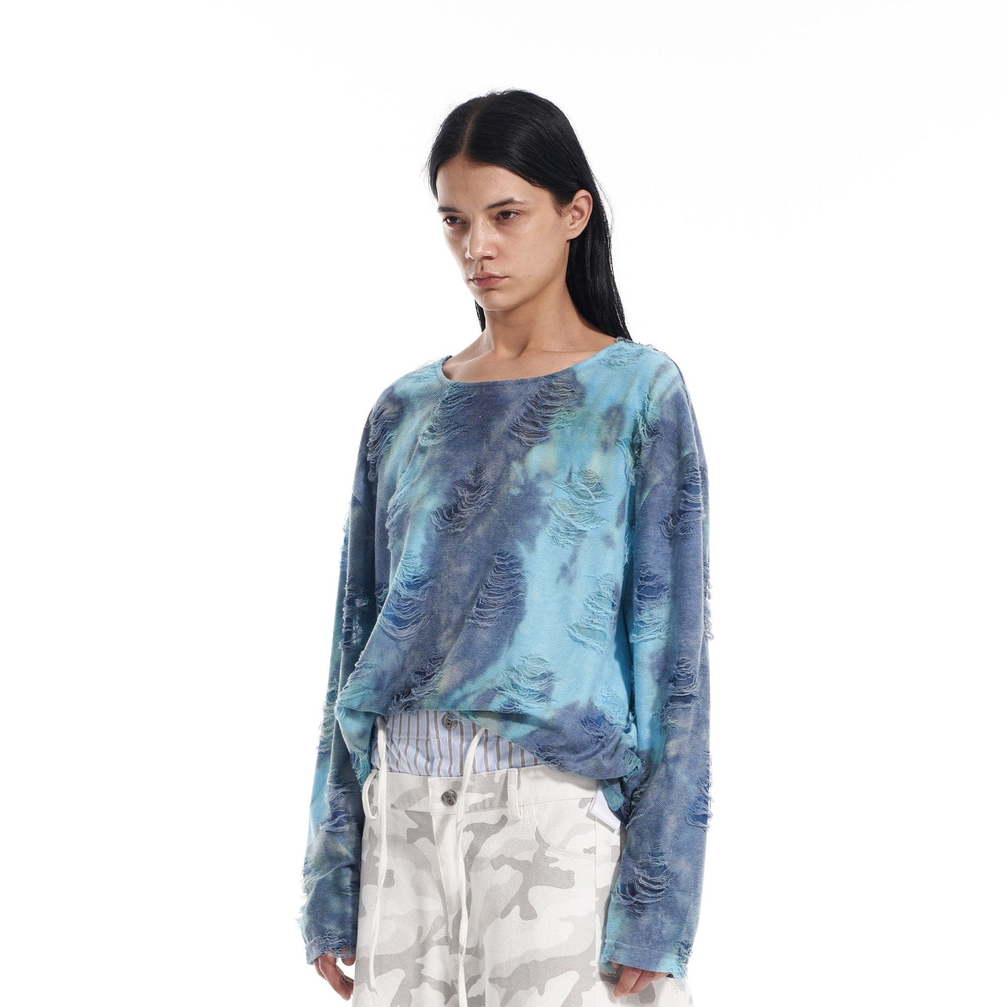 VANN VALRENCE Distressed Gradient Tie-Dye Long-Sleeve Tee, premium urban and streetwear designers apparel on PROJECTISR.com, VANN VALRENCE