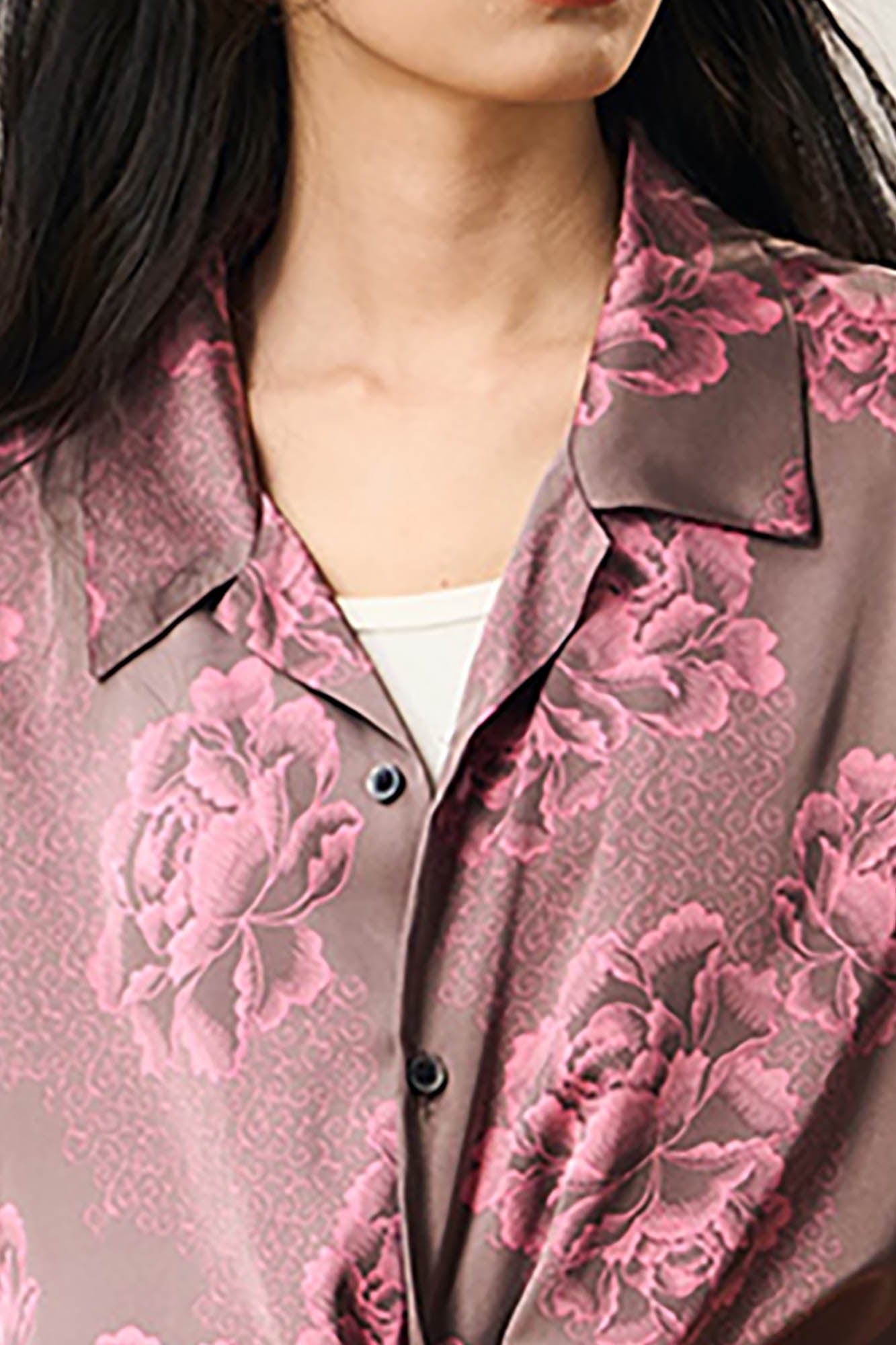 EPIC POETRY Floral Satin Cuban Half Shirt