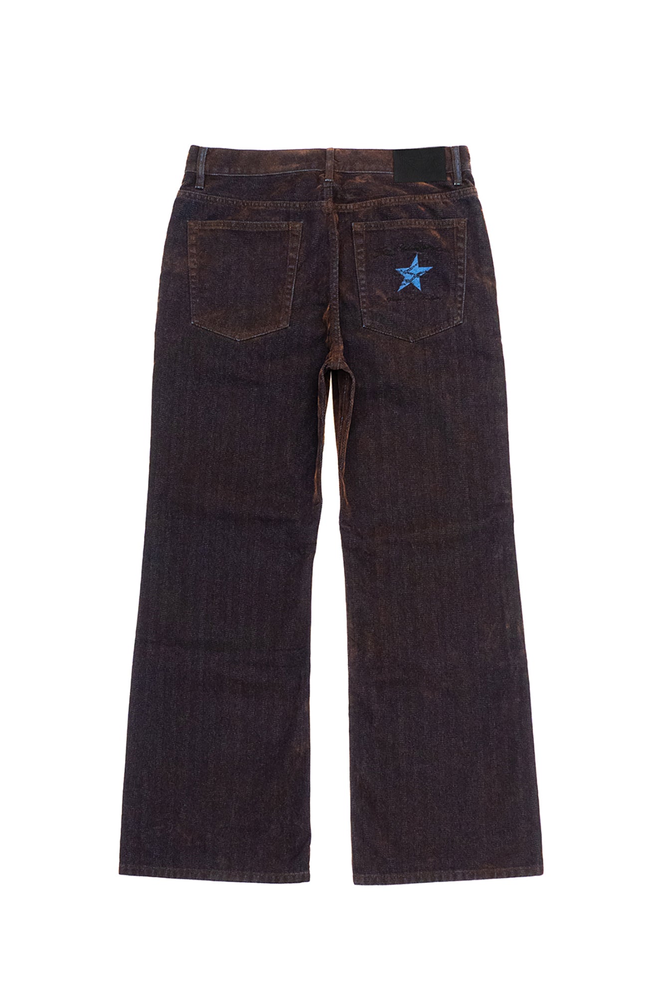 IN EXISTENCE Star Embroidered Herringbone Flocked Flare Jeans, premium urban and streetwear designers apparel on PROJECTISR.com, IN EXISTENCE