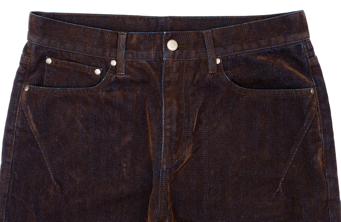 IN EXISTENCE Star Embroidered Herringbone Flocked Flare Jeans, premium urban and streetwear designers apparel on PROJECTISR.com, IN EXISTENCE