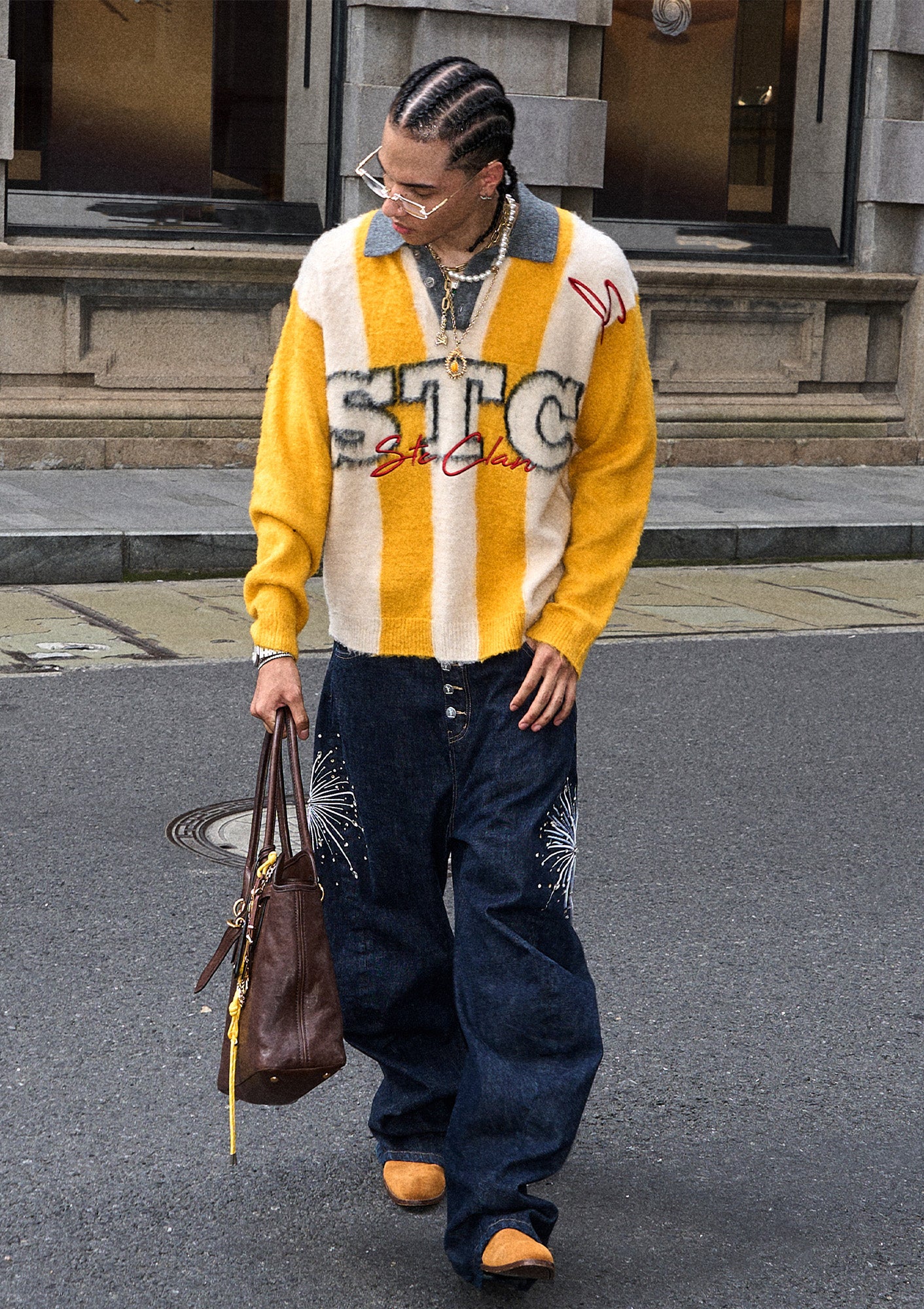 STEEPC Striped Embroidered Fuzzy Polo Sweater, premium urban and streetwear designers apparel on PROJECTISR.com, STEEPC