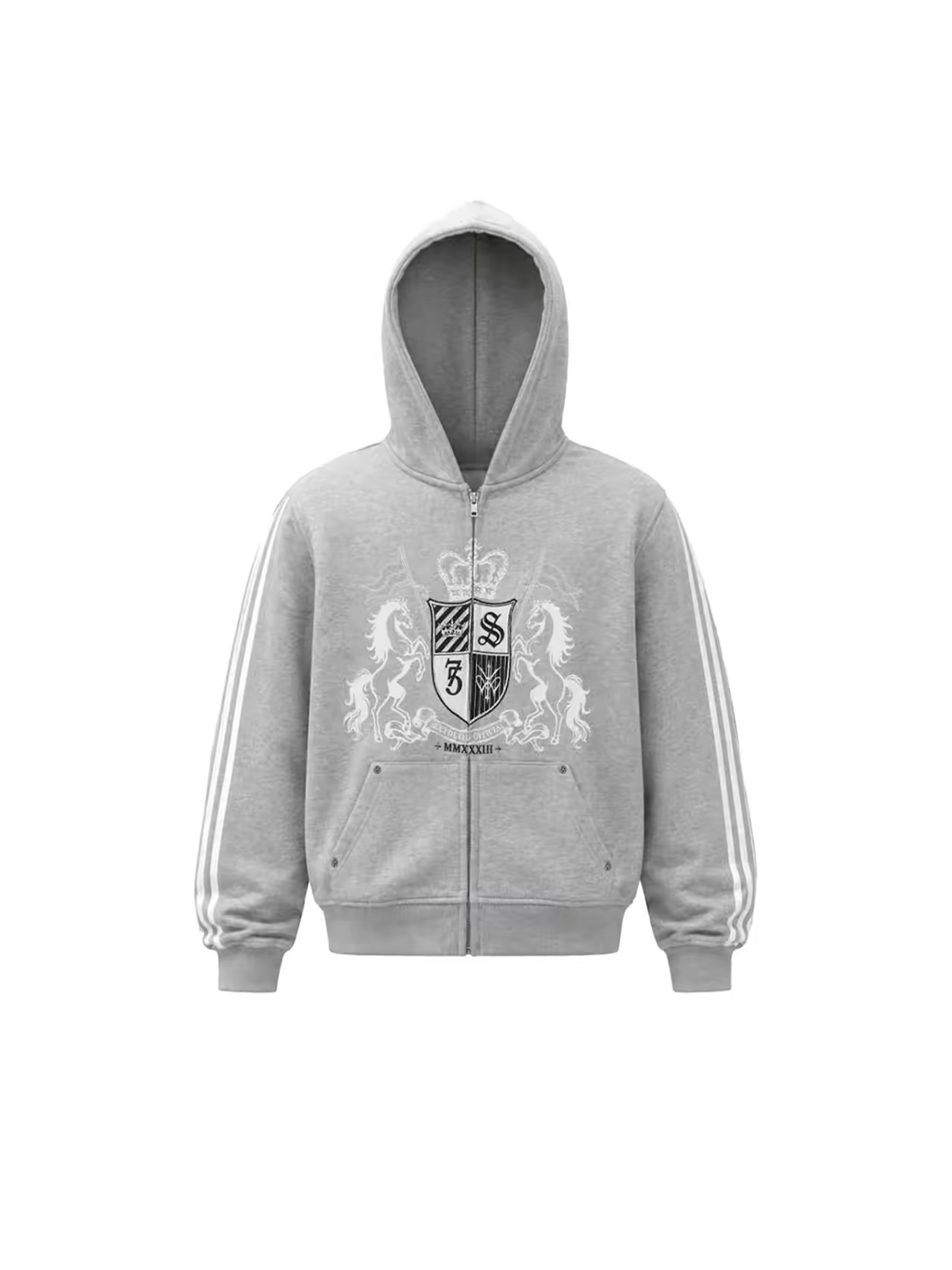 SEXXDEVIL Striped Embroidered Zip-Up Hoodie