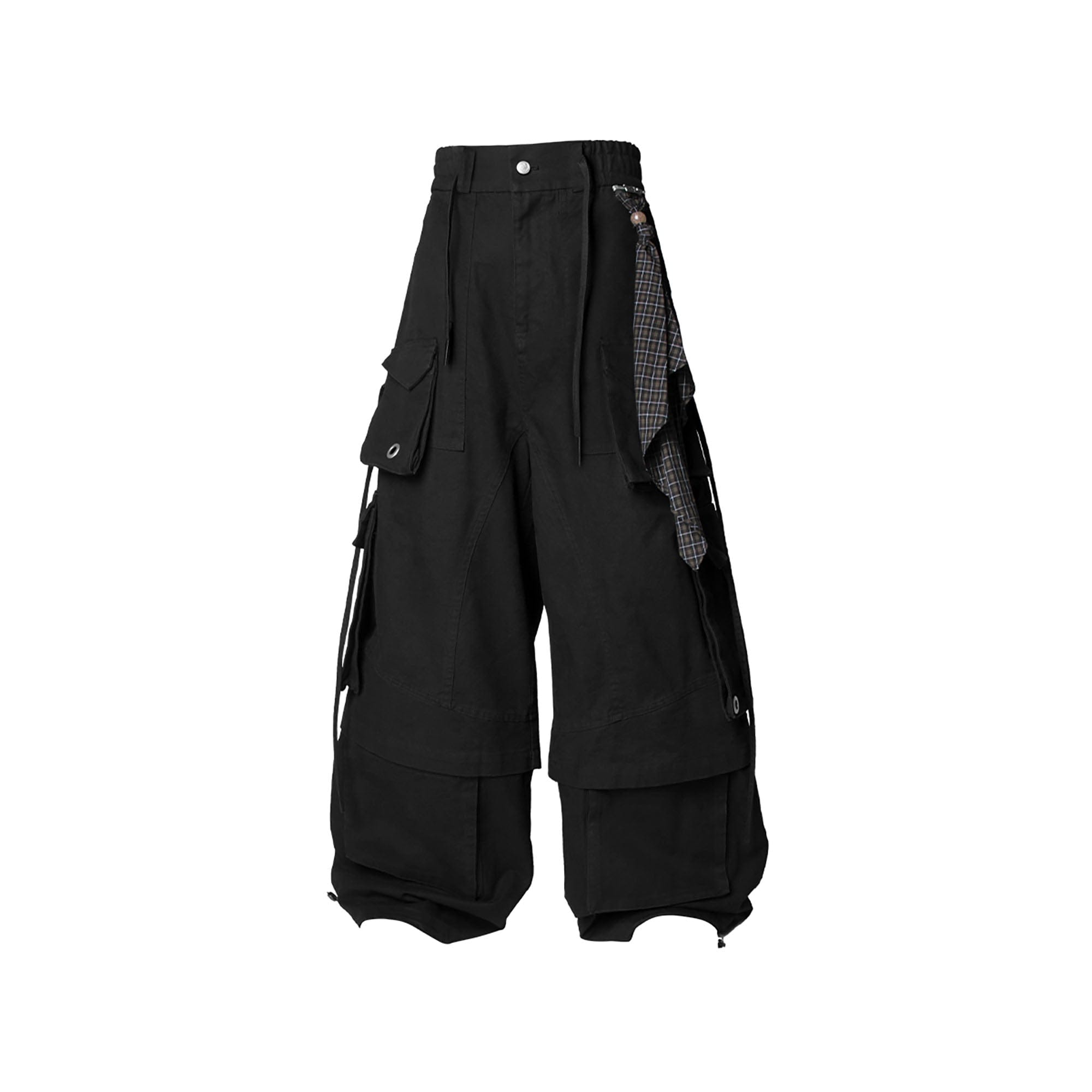 RELABEL Multi-Pocket Detachable Scarf Distressed Cargo Black, premium urban and streetwear designers apparel on PROJECTISR.com, RELABEL