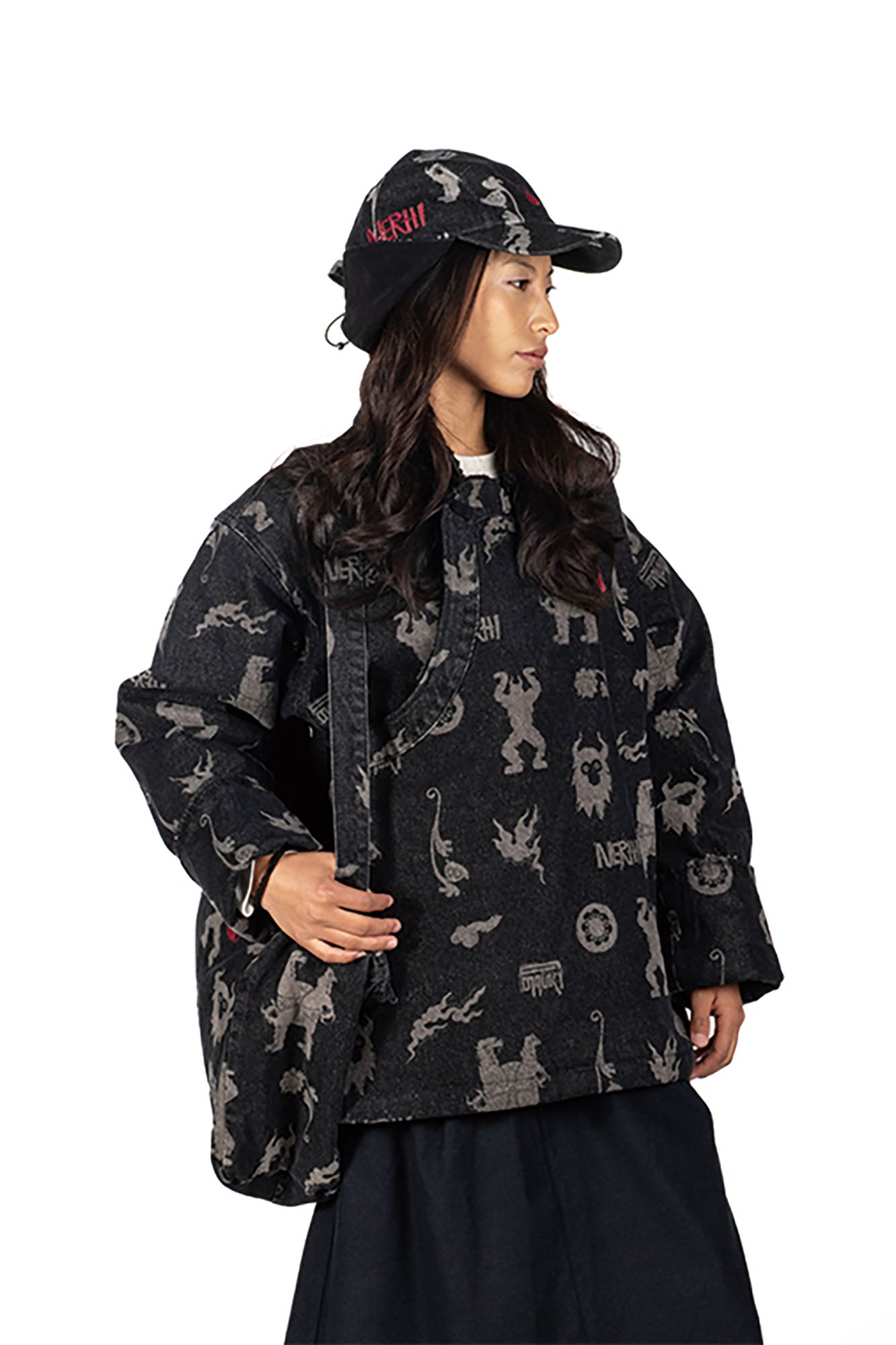 NERHI Tribal Totem Fleece Denim Jacket