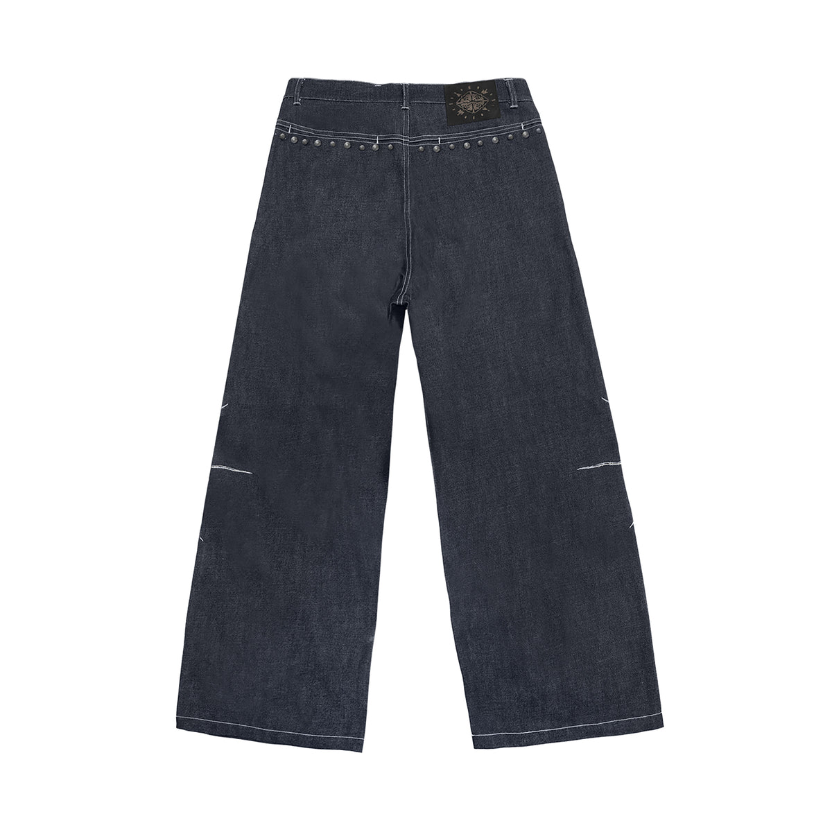 WANNA LAB Embroidered Rivet Distressed Baggy Jeans