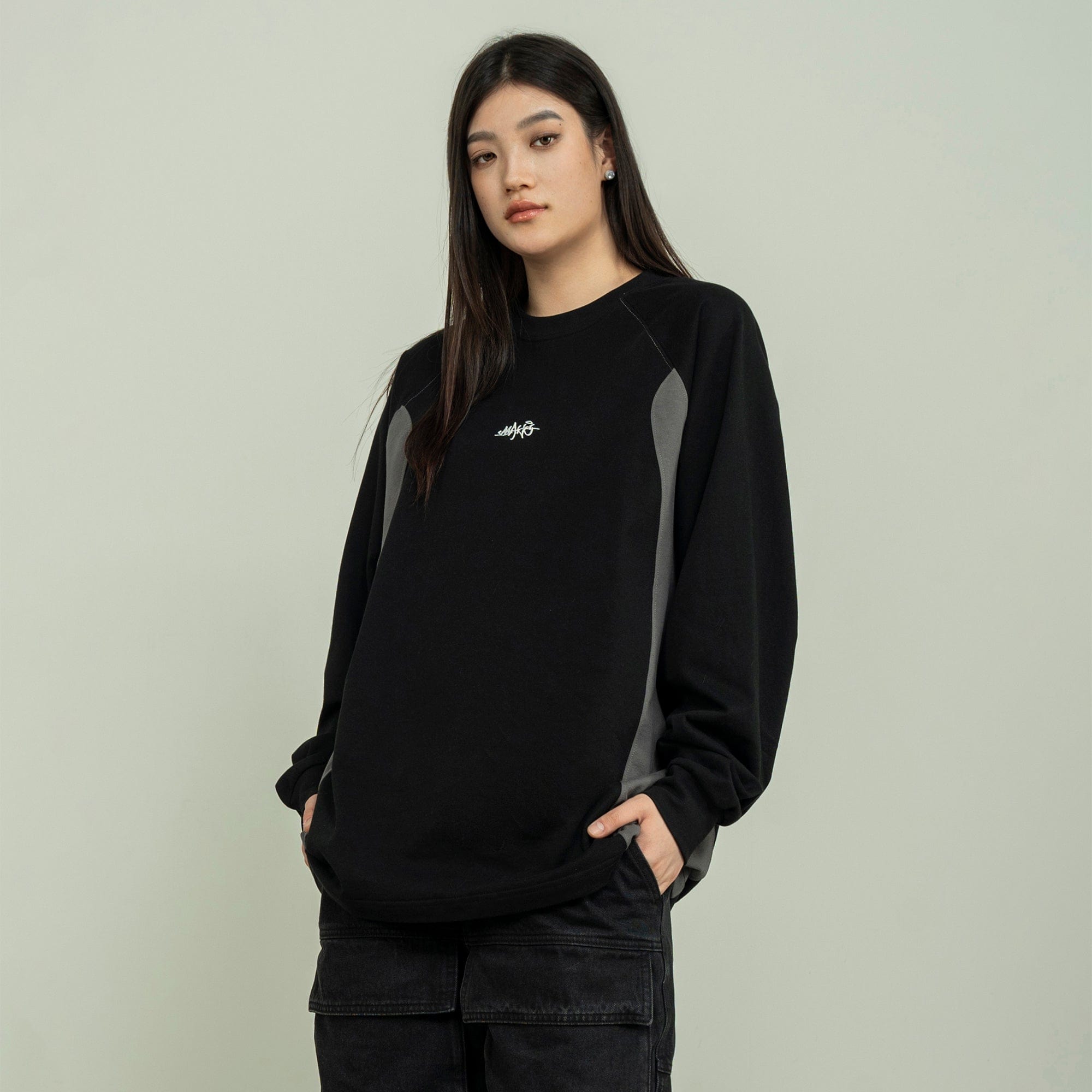 MAKEMORE Modern Deconstructed Embroidered Long-Sleeve Tee