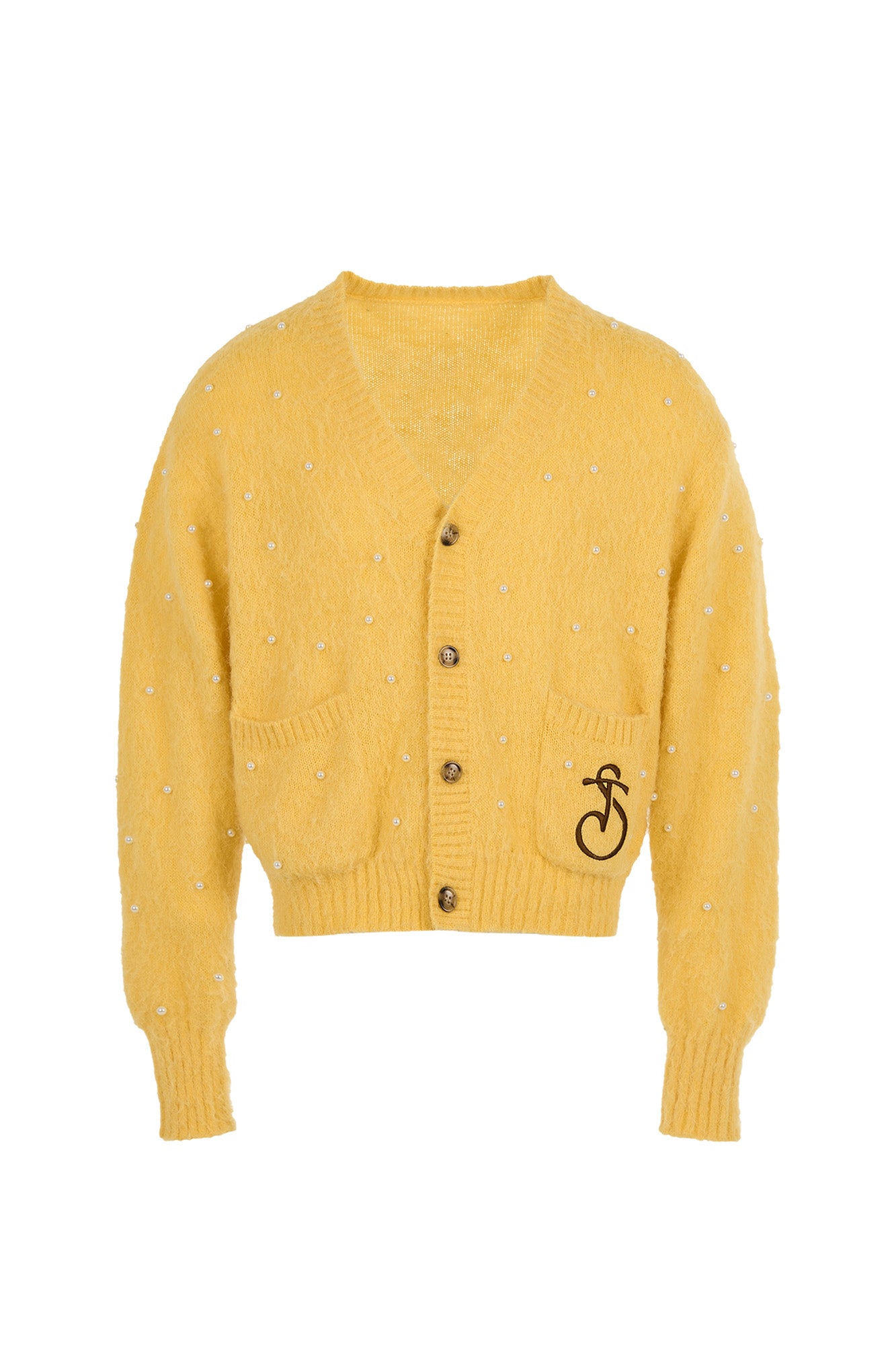 STEEPC Pearl-Studded Contrast Elbow Patch Cardigan