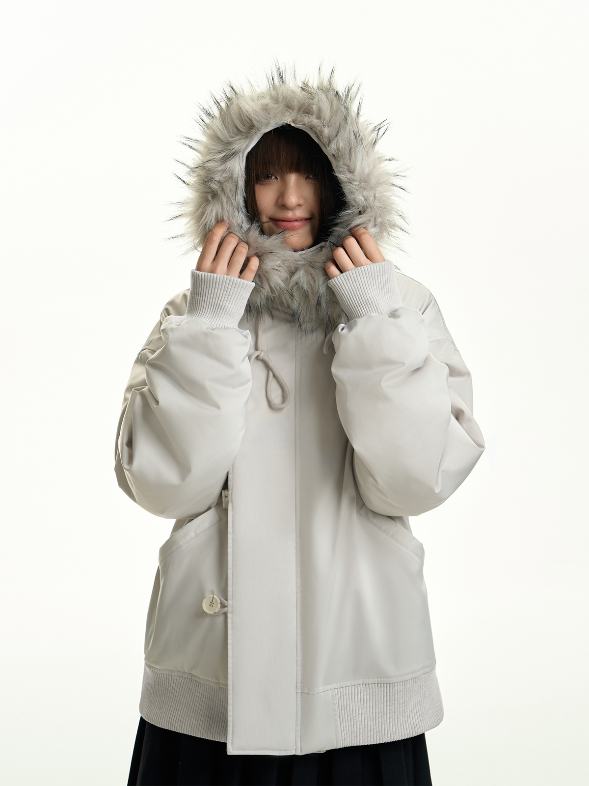 TGNS Detachable Fur-Collar Hooded Padded Parka