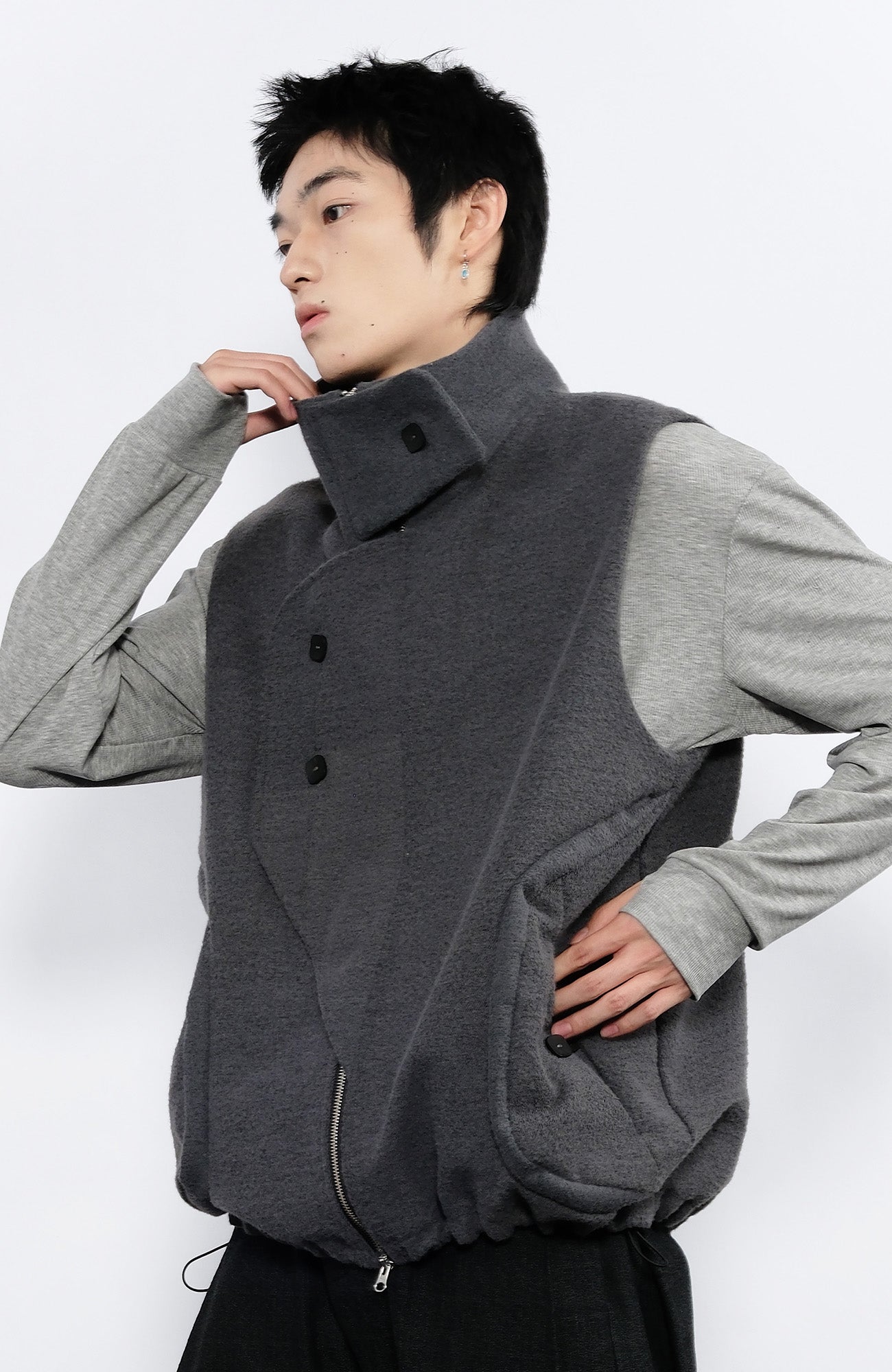 7440 37 1 Asym Placket Drawstring Hem Padded Vest, premium urban and streetwear designers apparel on PROJECTISR.com, 7440 37 1