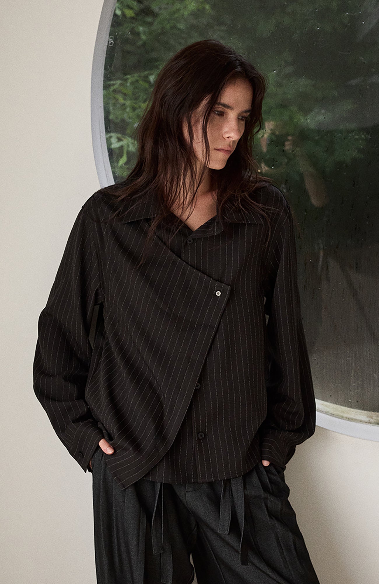 KREATE Asymmetric Layered Stripe Shirt