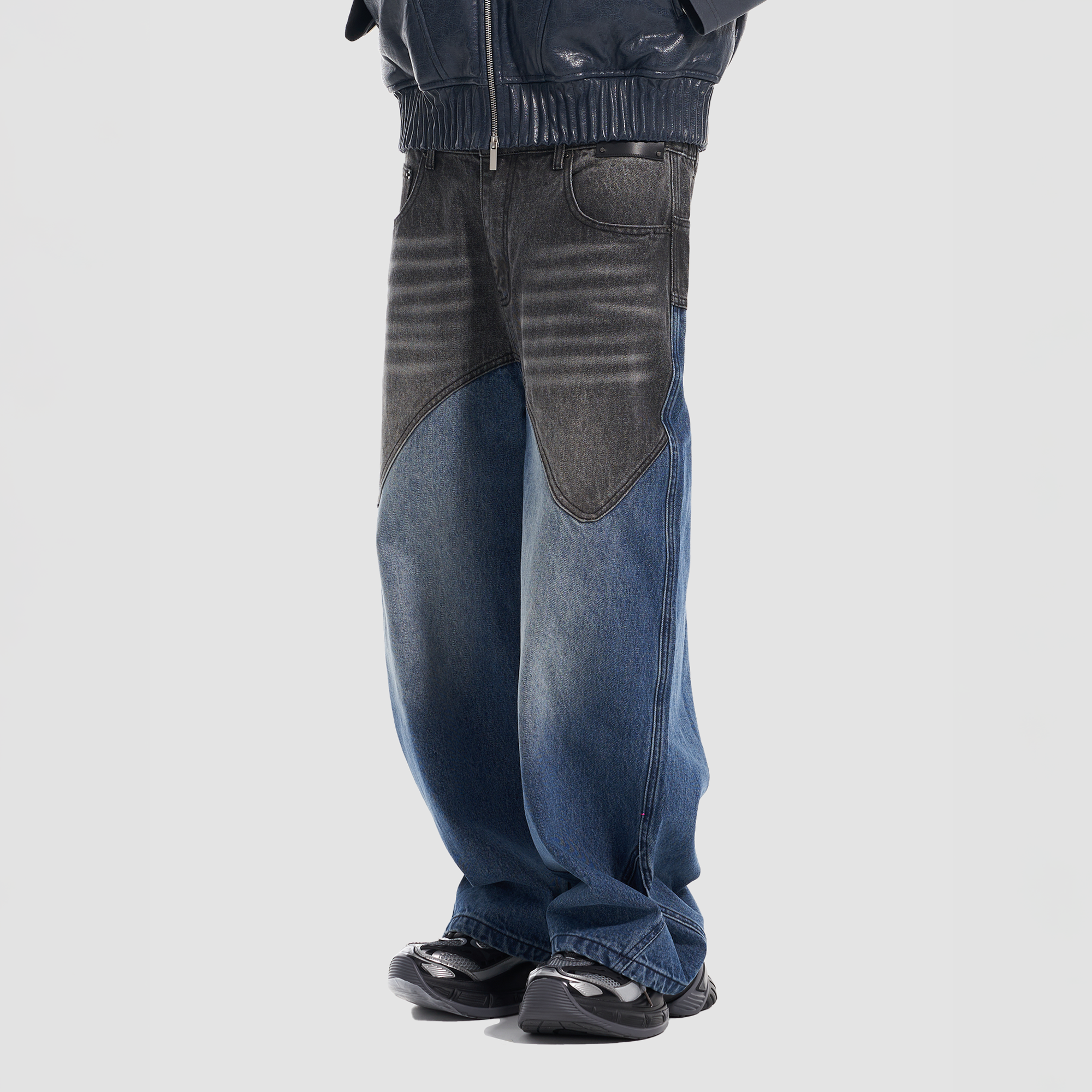 VANN VALRENCE Contrast Faded-Wash Paneled Jeans