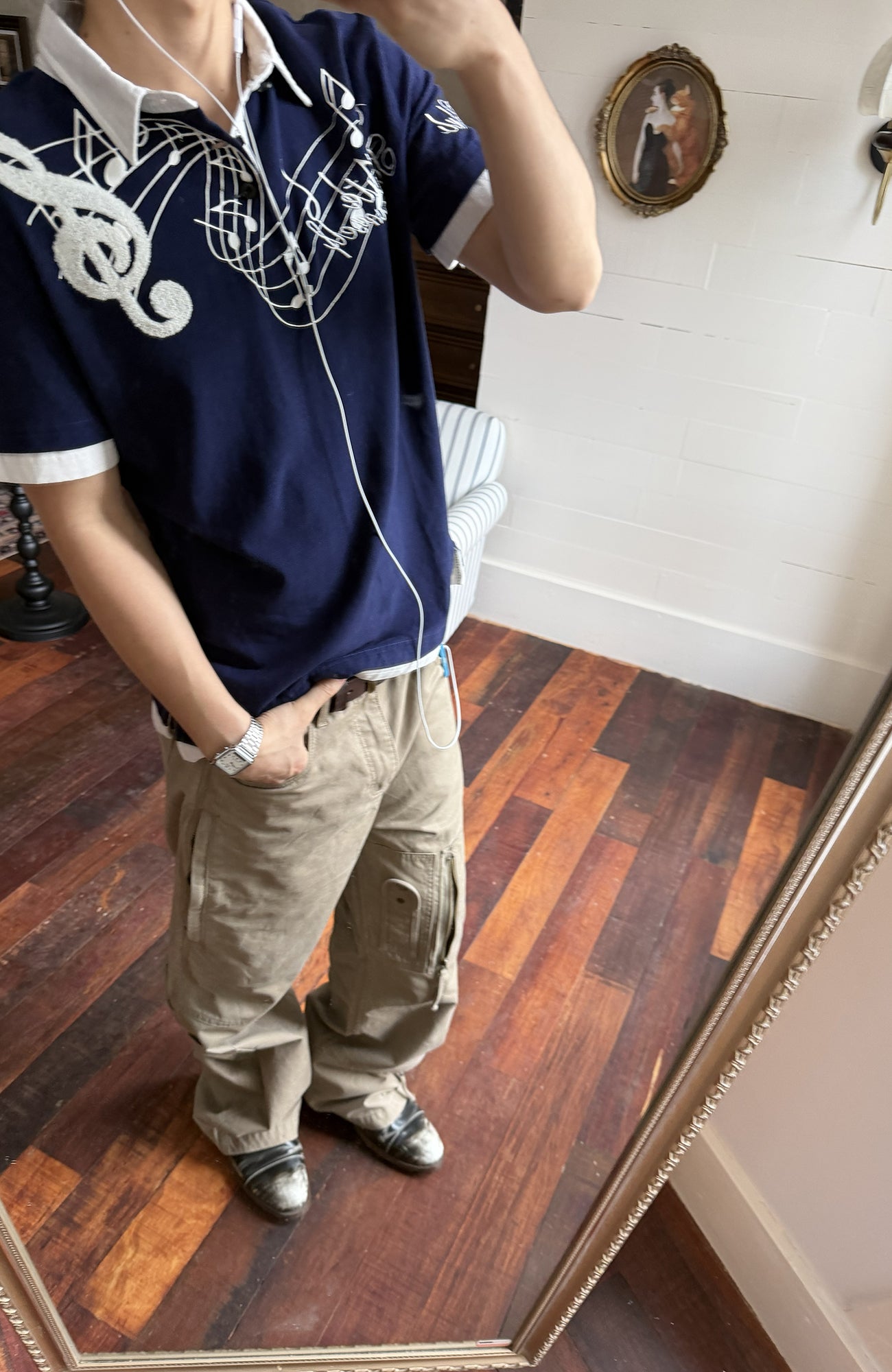 TRECLUB Music Note Embroidered Polo T-Shirt