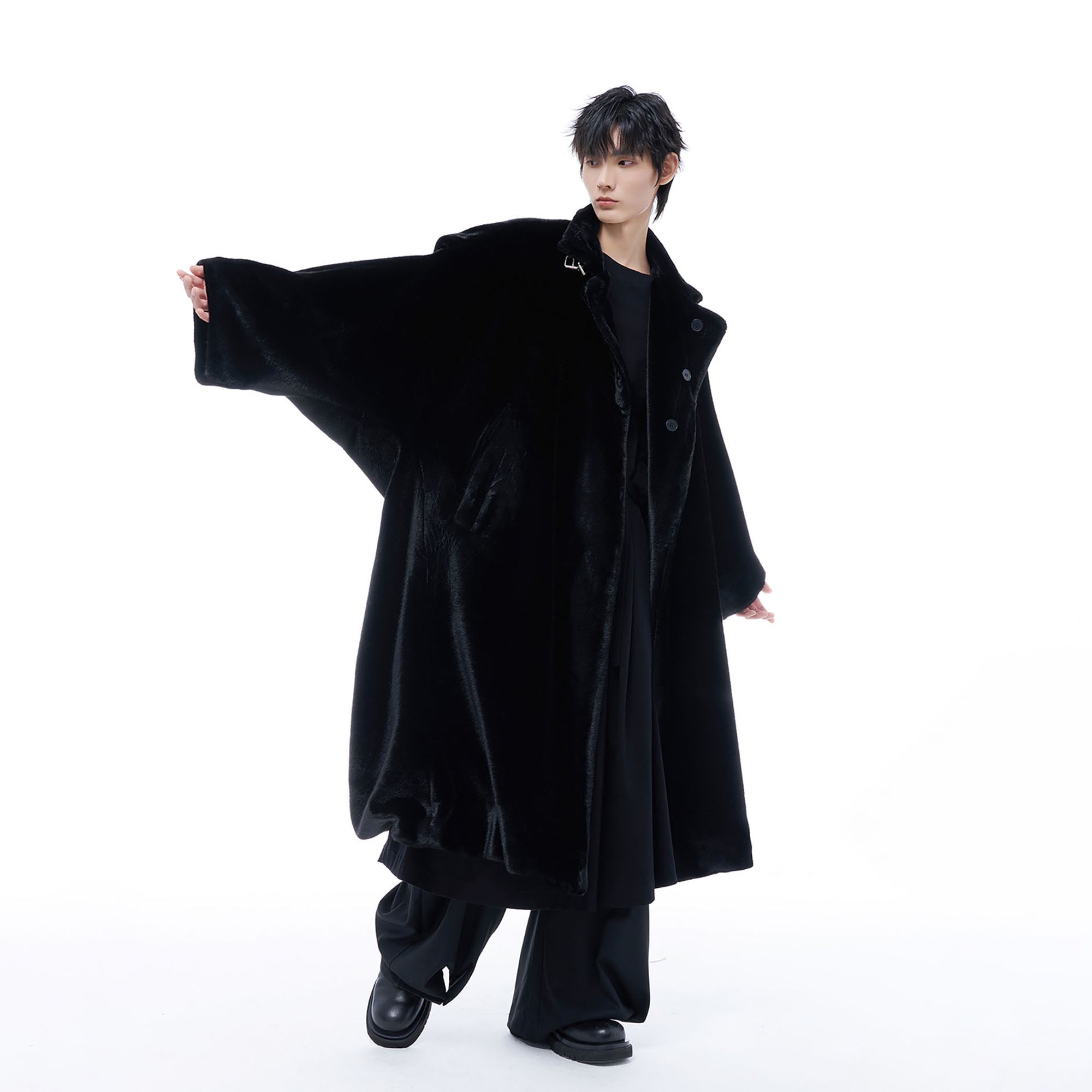 TUIMU Belted High Collar Faux Mink Overcoat, premium urban and streetwear designers apparel on PROJECTISR.com, TUIMU