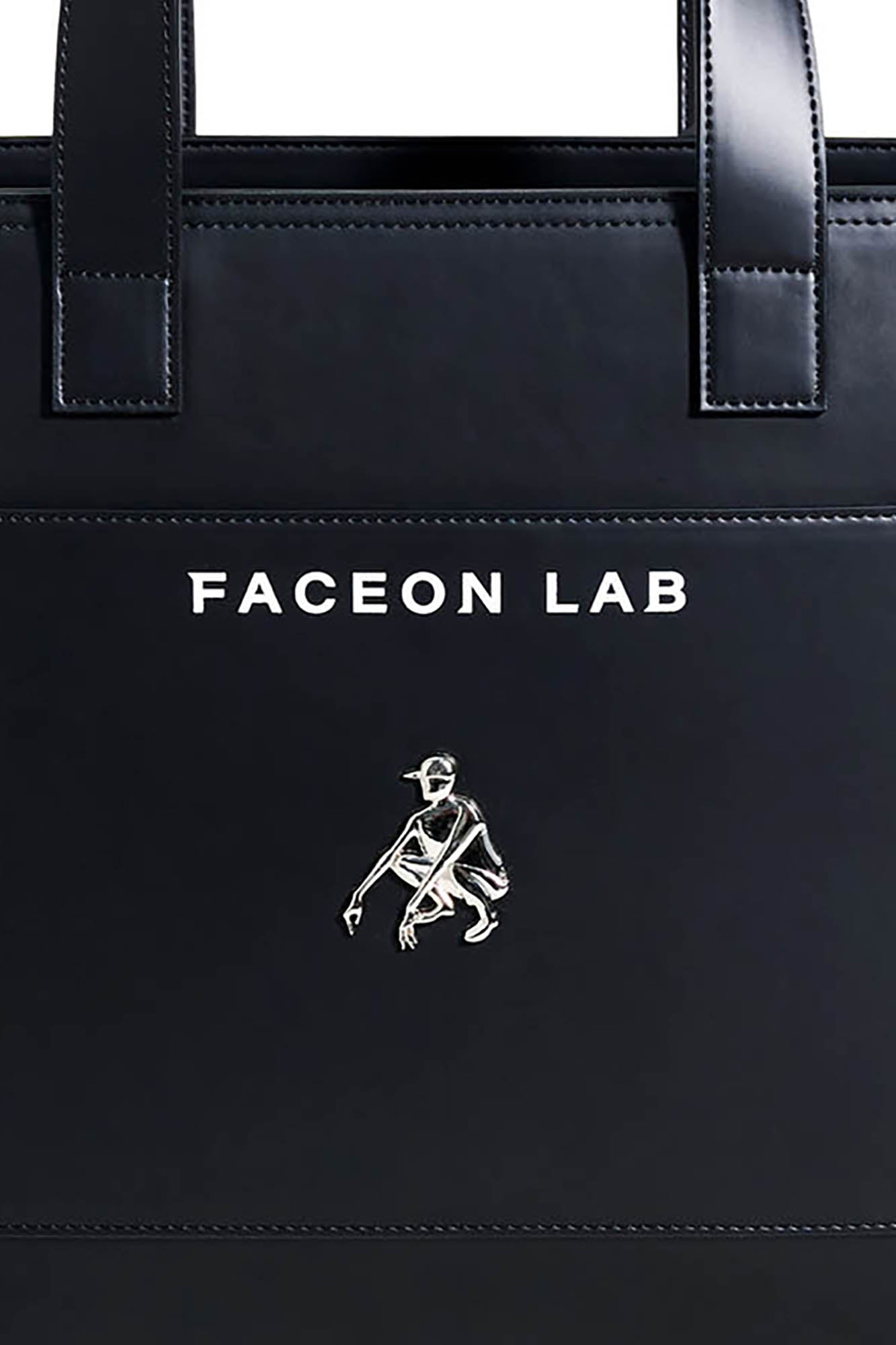 FACEONLAB Logo Faux Leather Tote Bag