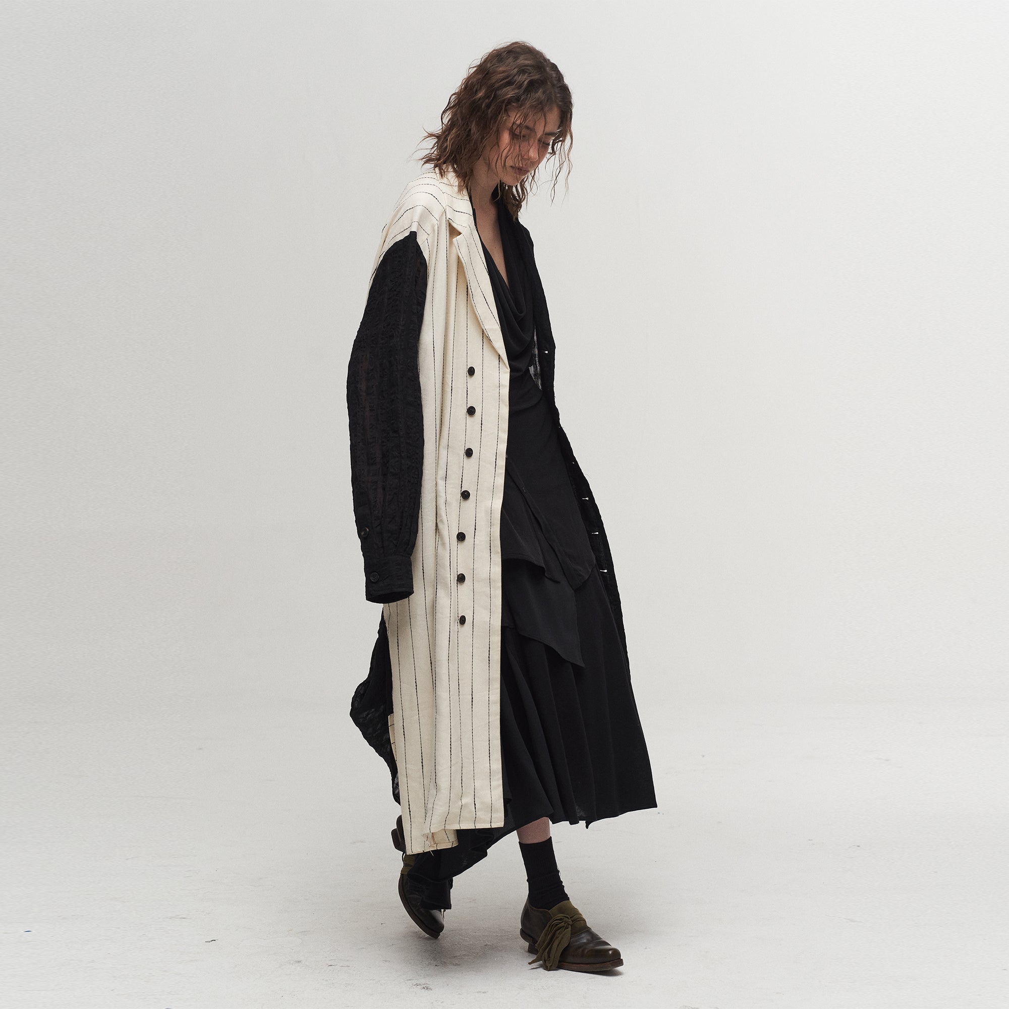 ILNya Nieternite Nifutur Contrast Spliced Striped Sheer Coat