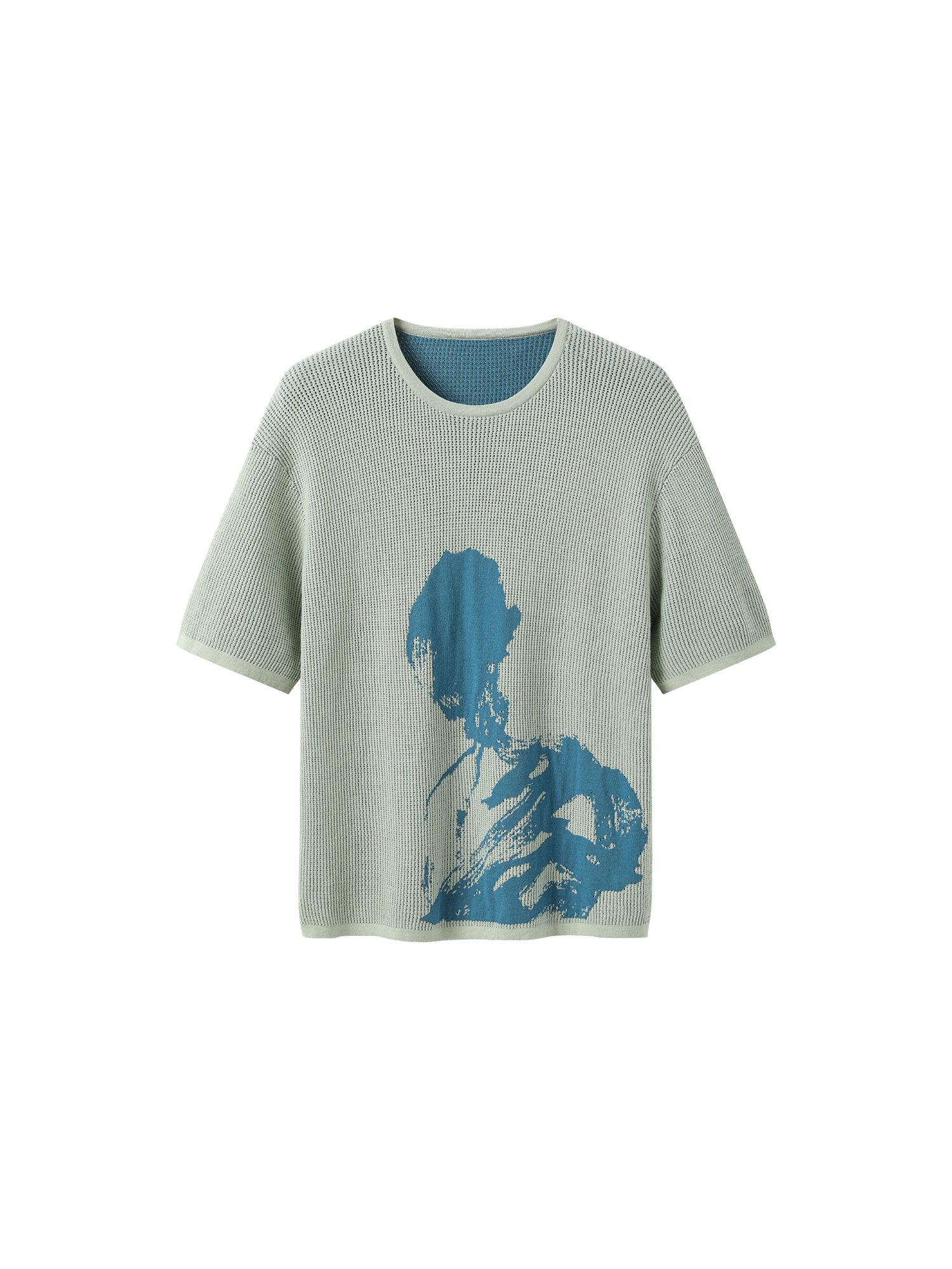 ALVNG AR ANTS Portrait Graphic Open-Knit T Shirt, premium urban and streetwear designers apparel on PROJECTISR.com, ALVNG AR ANTS