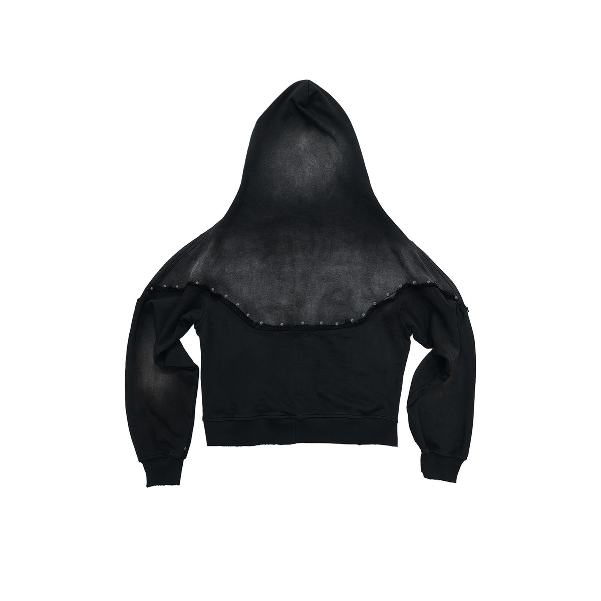WANNA LAB Washed Distressed Rivet Zip-Up Hoodie