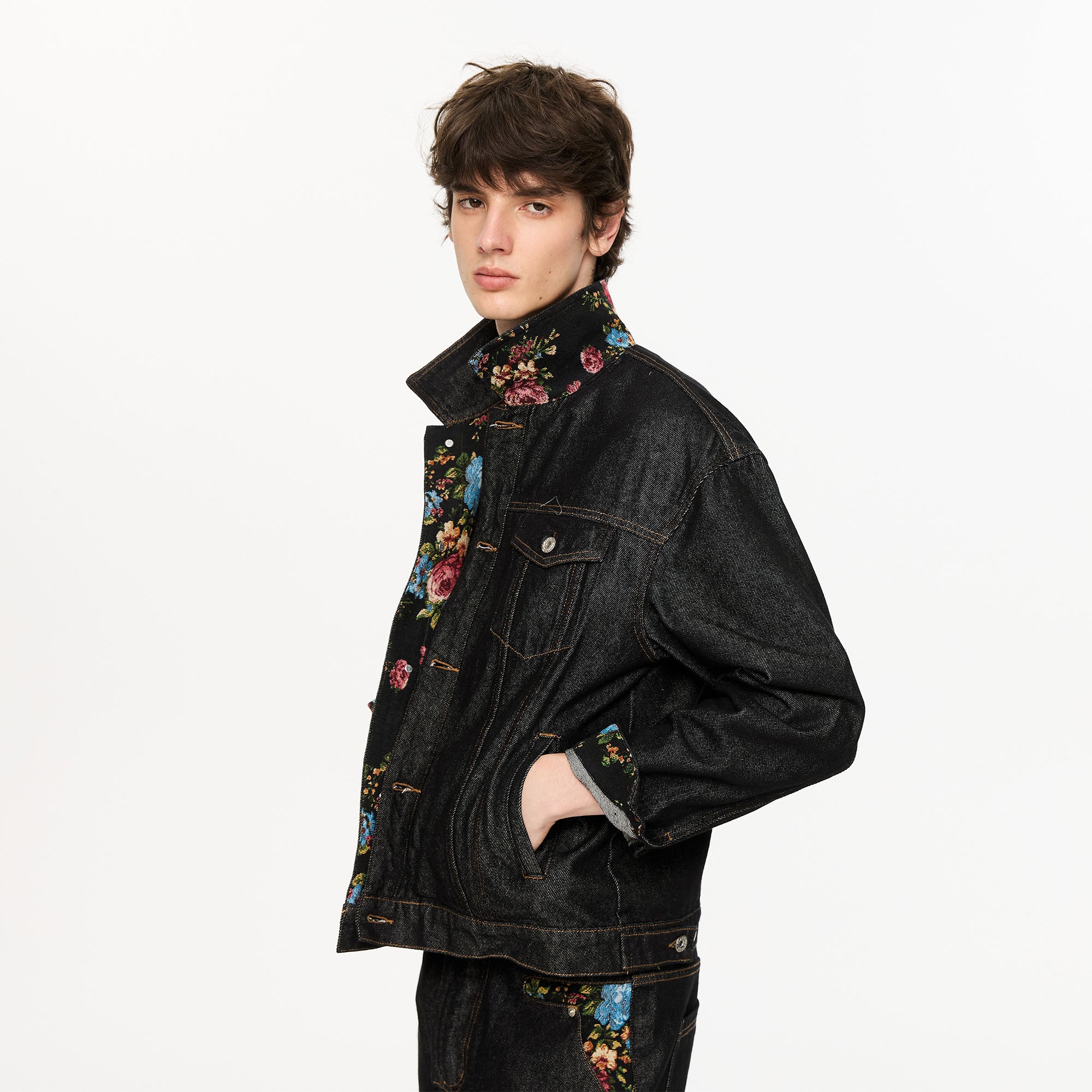 KREATE Floral Lined Stitched Denim Jacket, premium urban and streetwear designers apparel on PROJECTISR.com, KREATE