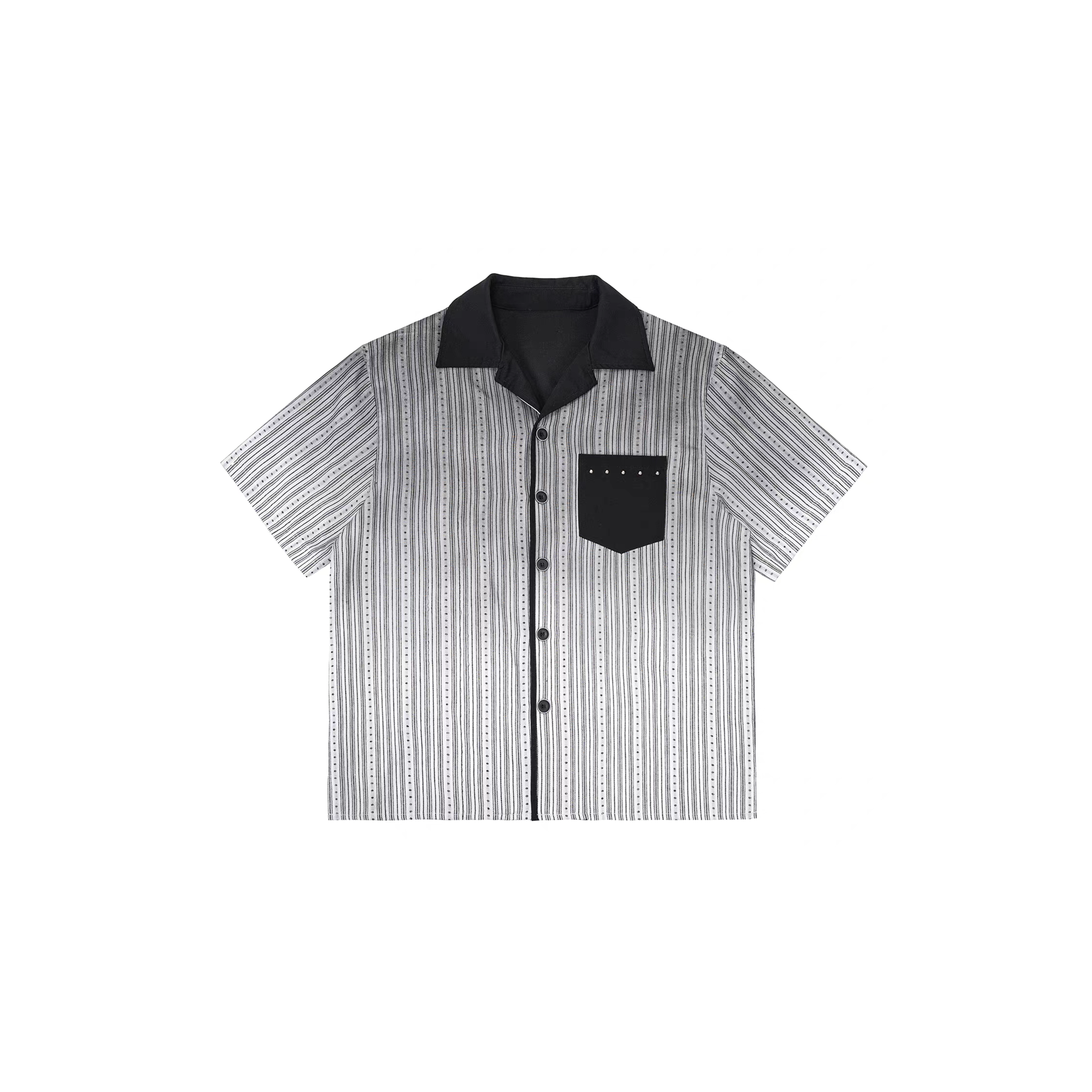 ESAIAS Studded Washed Dotted Stripe Half Shirt
