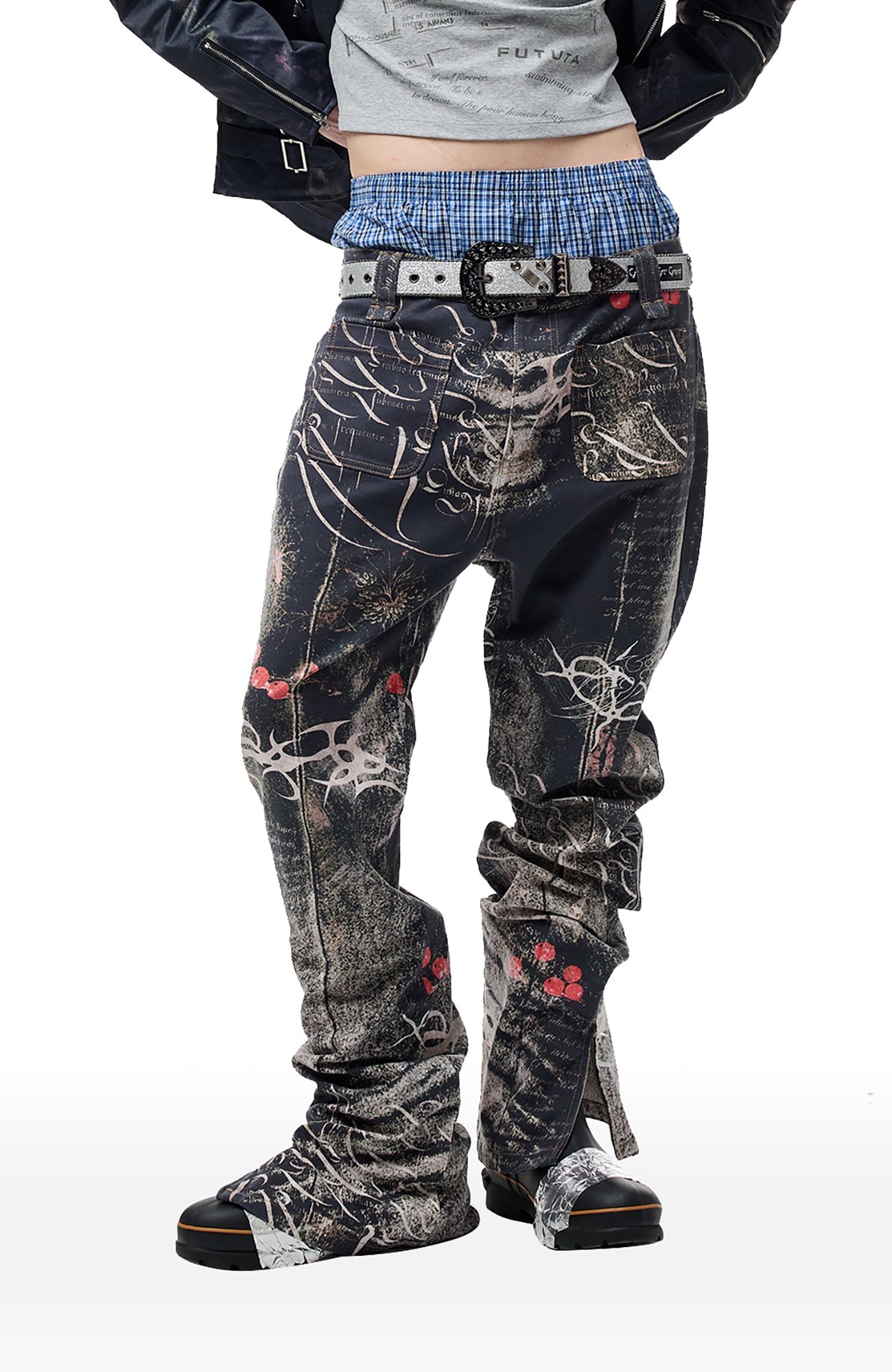 CYCYCY Full-Print Script Flared Jeans
