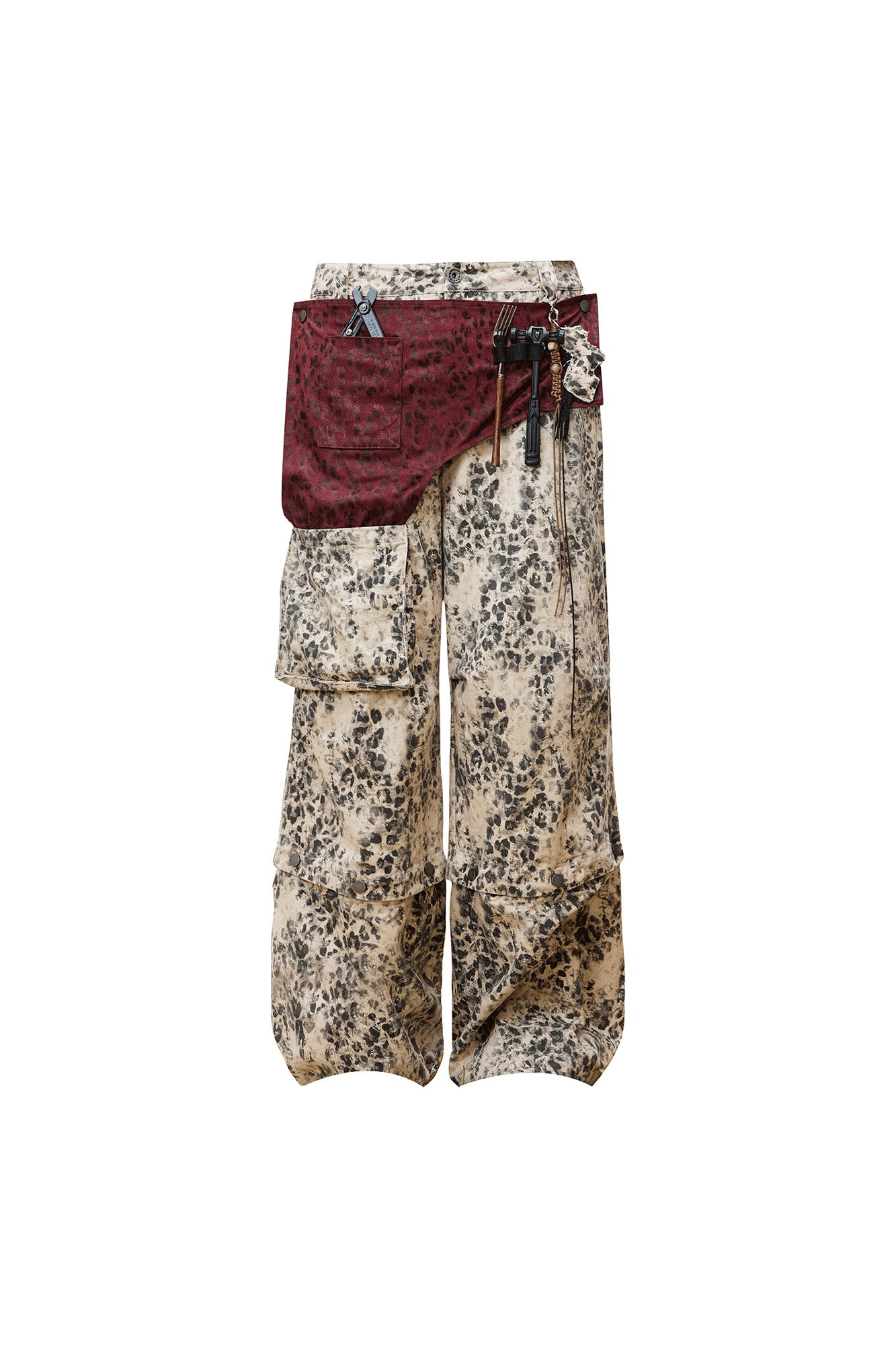 OIPWORD Retro Leopard Detachable Panel Cargo Jeans, premium urban and streetwear designers apparel on PROJECTISR.com, OIPWORD