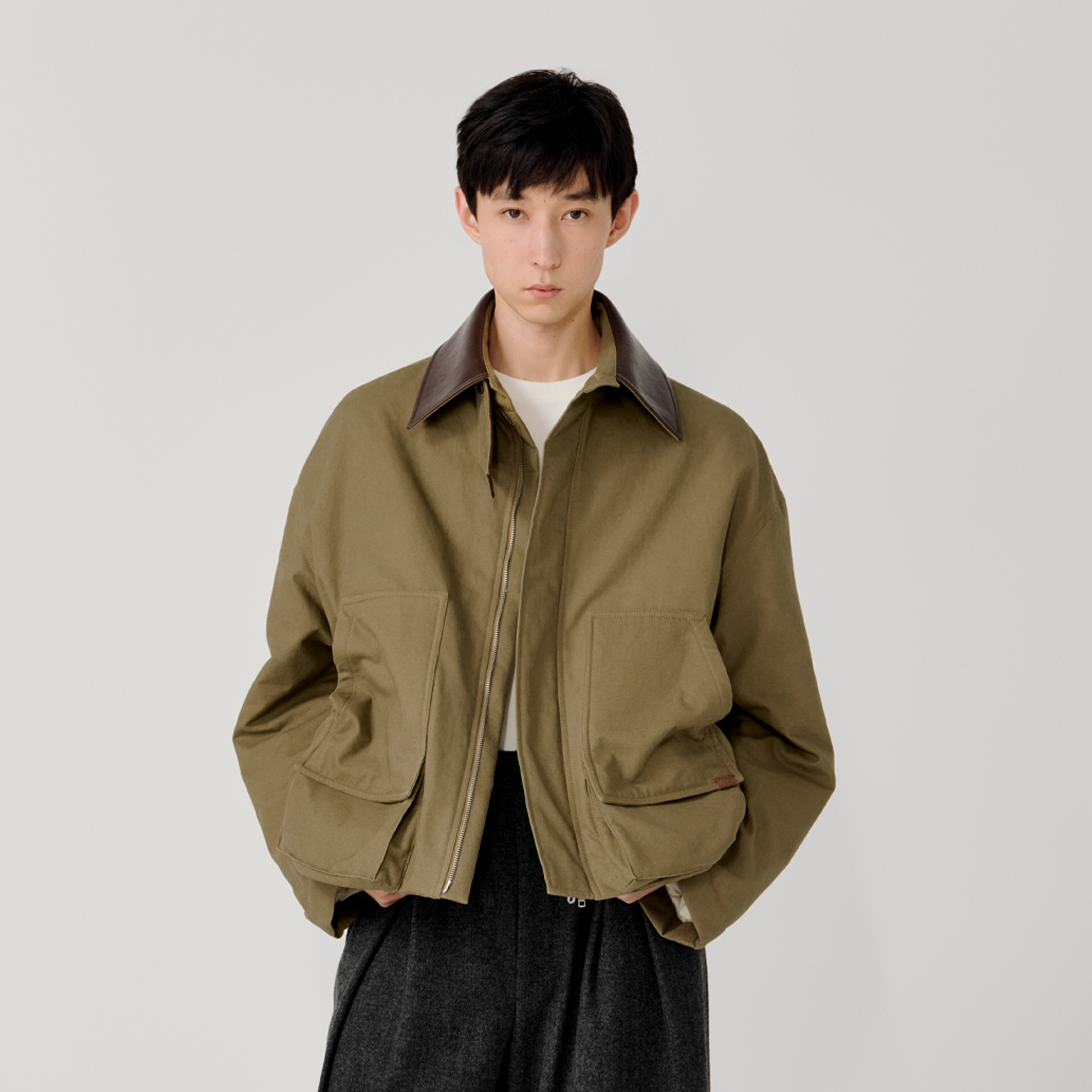 OPICLOTH Faux Leather Collar Windproof Jacket, premium urban and streetwear designers apparel on PROJECTISR.com, OPICLOTH