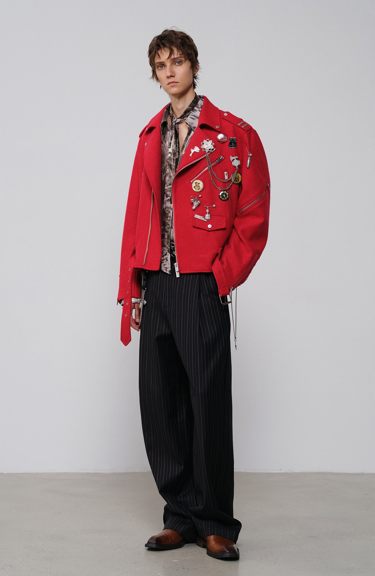 FACEONLAB Wool-Blend Badge Biker Jacket