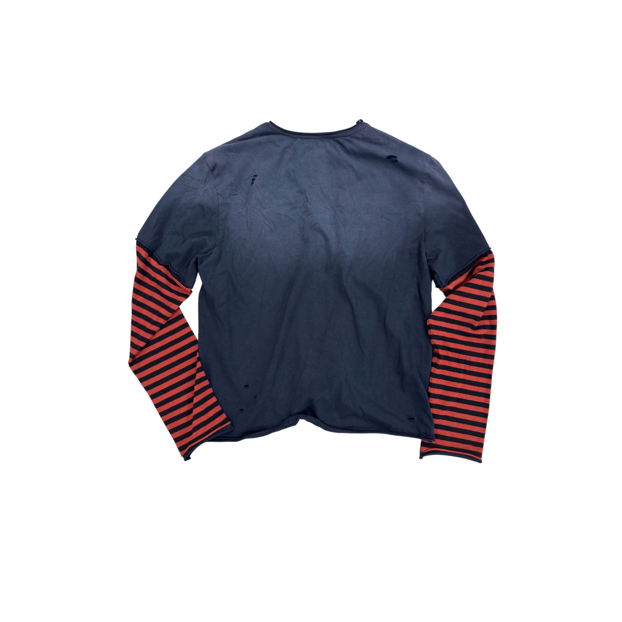 SAXGENWON Distressed Striped Fake Two-Piece Long-Sleeve Tee
