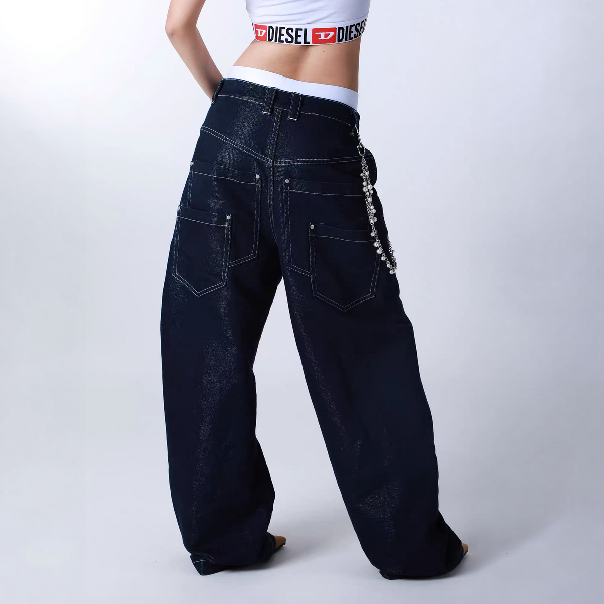 SEXXDEVIL Napoleon-Button Paneled Metallic Denim Jeans