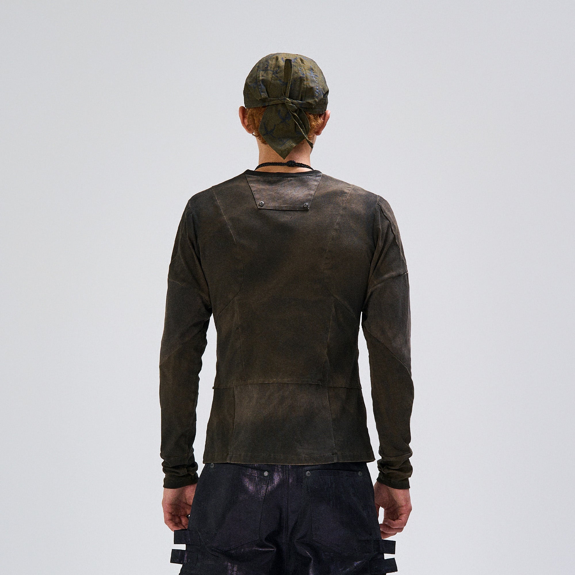 FLYERRER Washed Panelled Slim-Fit Long-Sleeve Tee, premium urban and streetwear designers apparel on PROJECTISR.com, FLYERRER