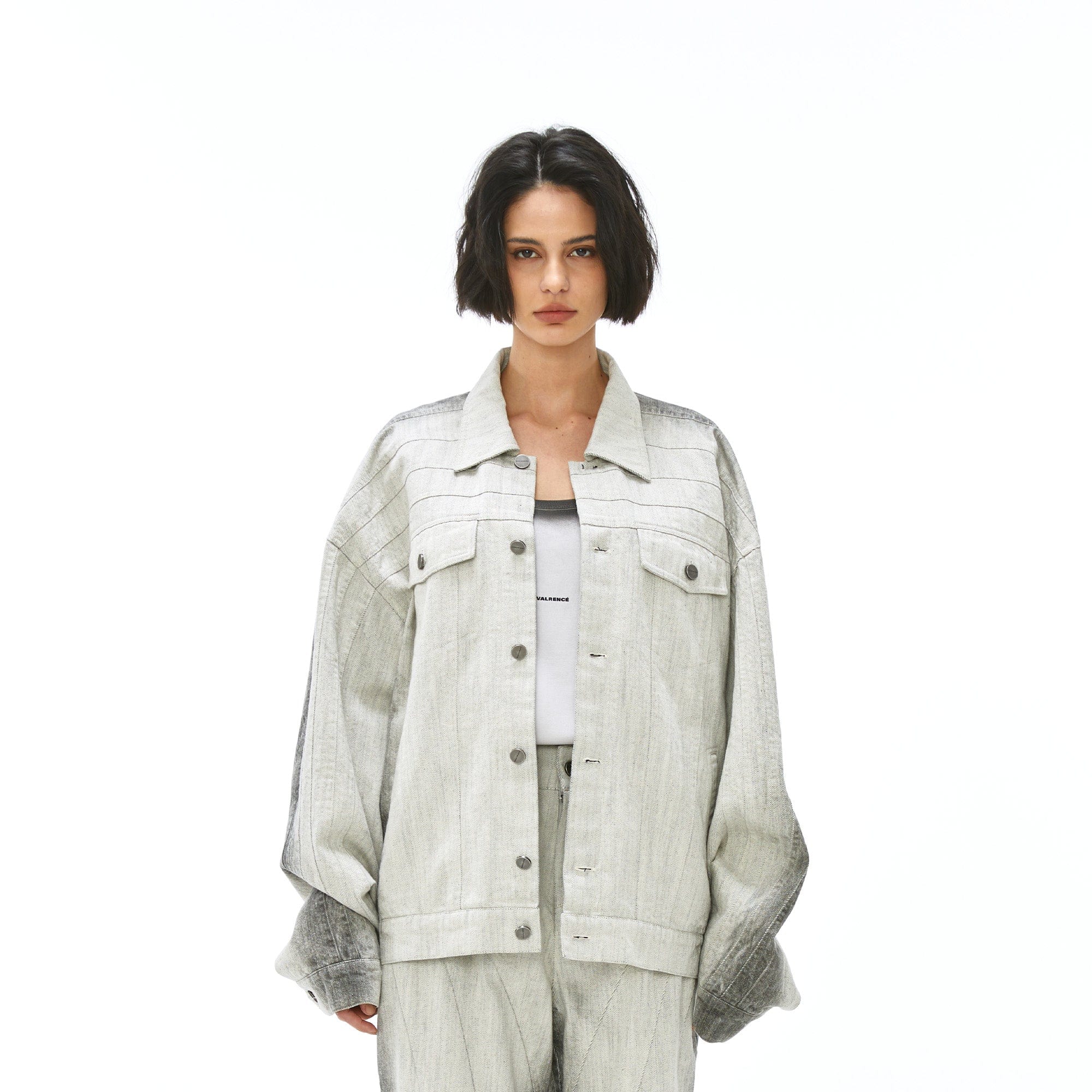 VANN VALRENCE Structured Panel Gradient Sleeve Washed Denim Jacket, premium urban and streetwear designers apparel on PROJECTISR.com, VANN VALRENCE