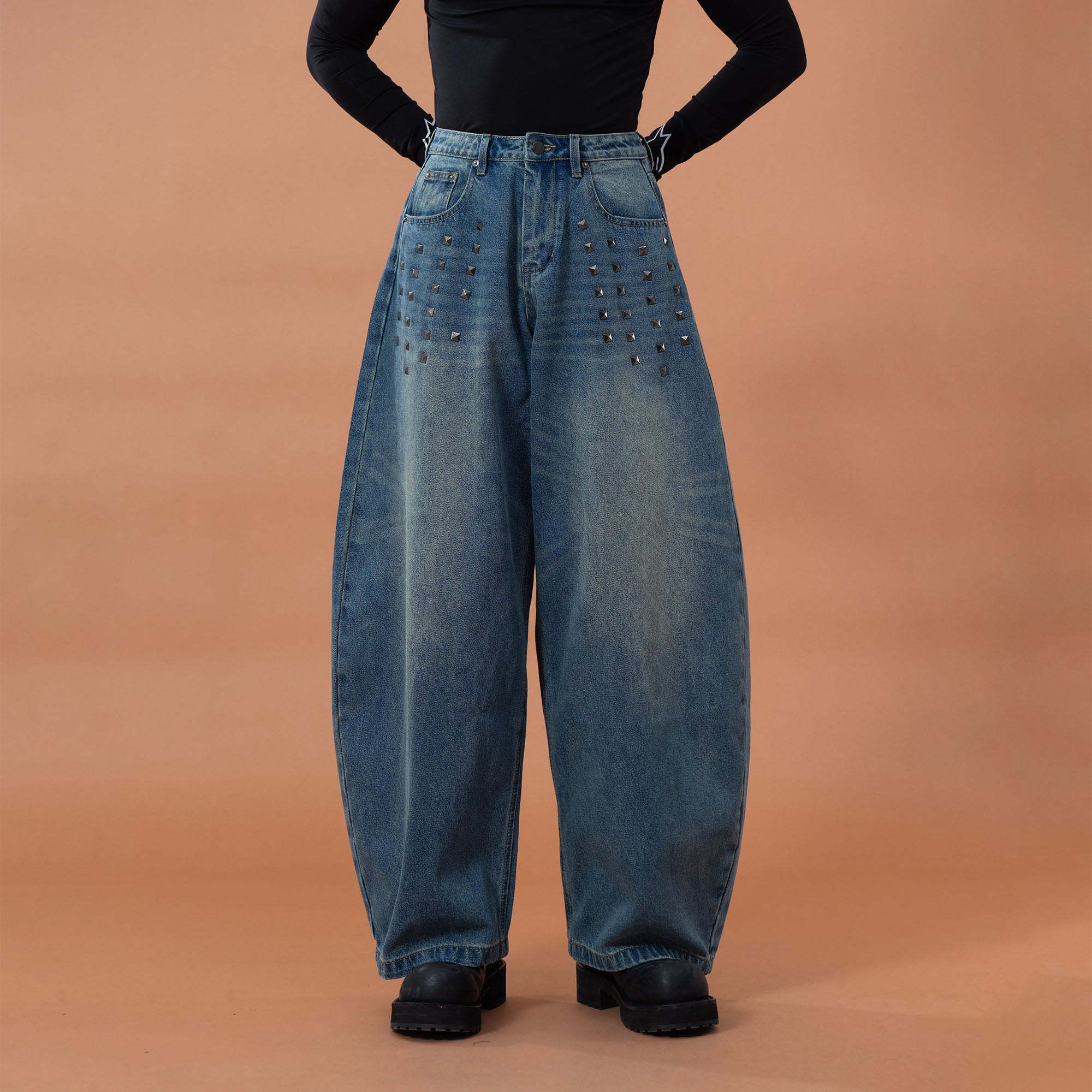CLP Washed Studded Barrel Jeans, premium urban and streetwear designers apparel on PROJECTISR.com, CLP