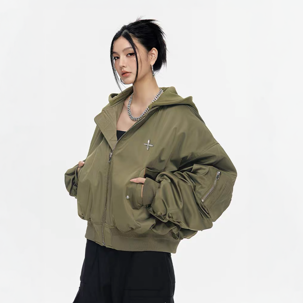 ARDENCODE Oversized Hooded Bomber Jacket, premium urban and streetwear designers apparel on PROJECTISR.com, ARDENCODE
