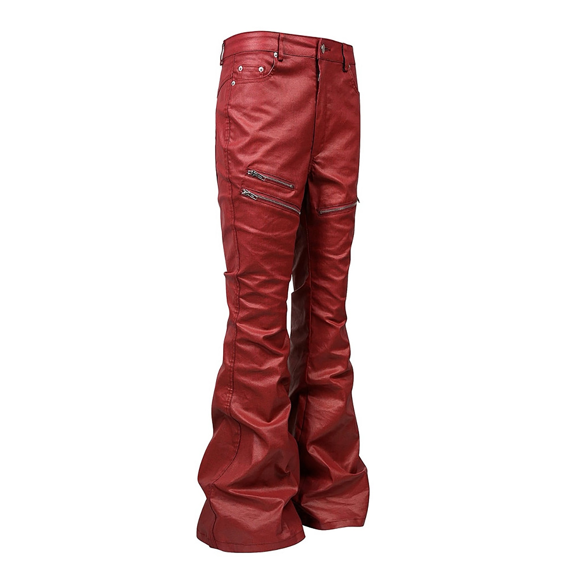 REBEL WAVE Zipper Knee Faux Leather Flared Jeans