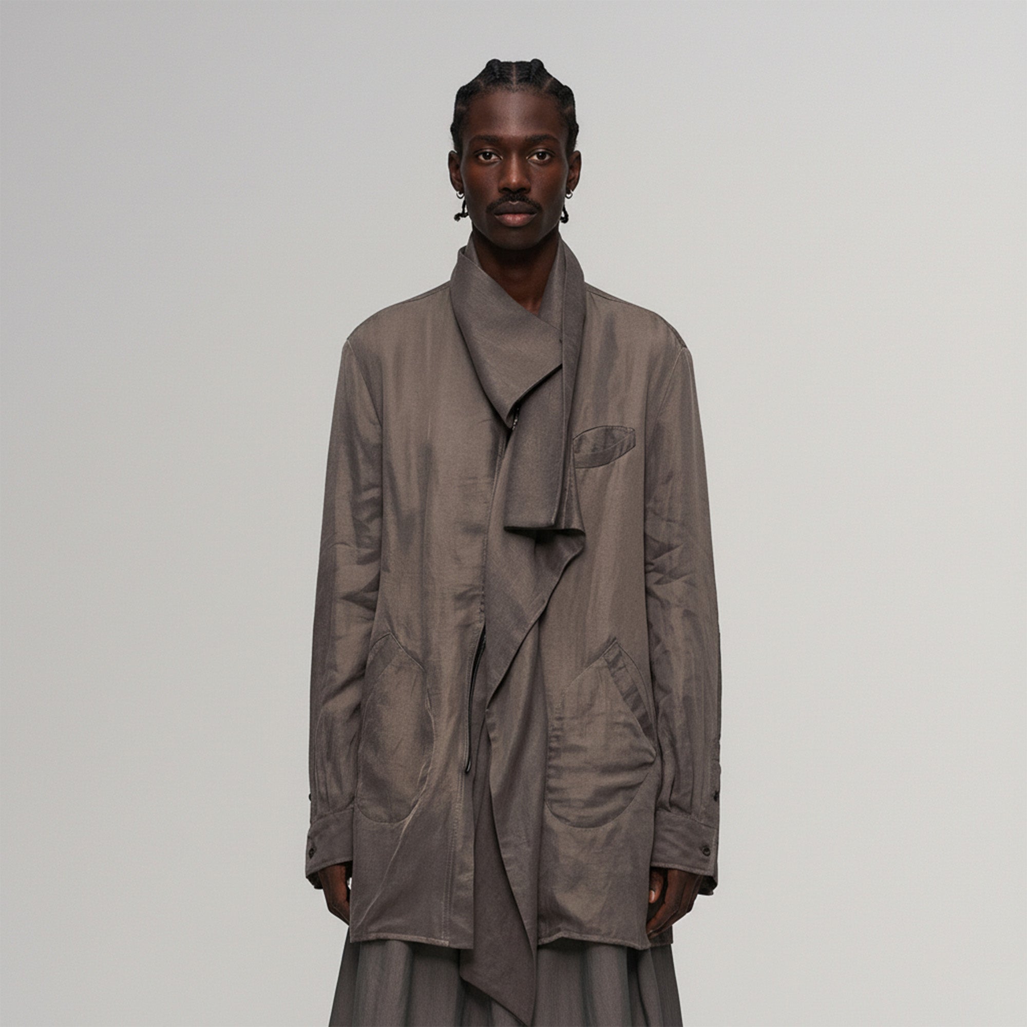 ILNya Nieternite Nifutur Asym Layered Wrap-Collar Shirt Coat Gray