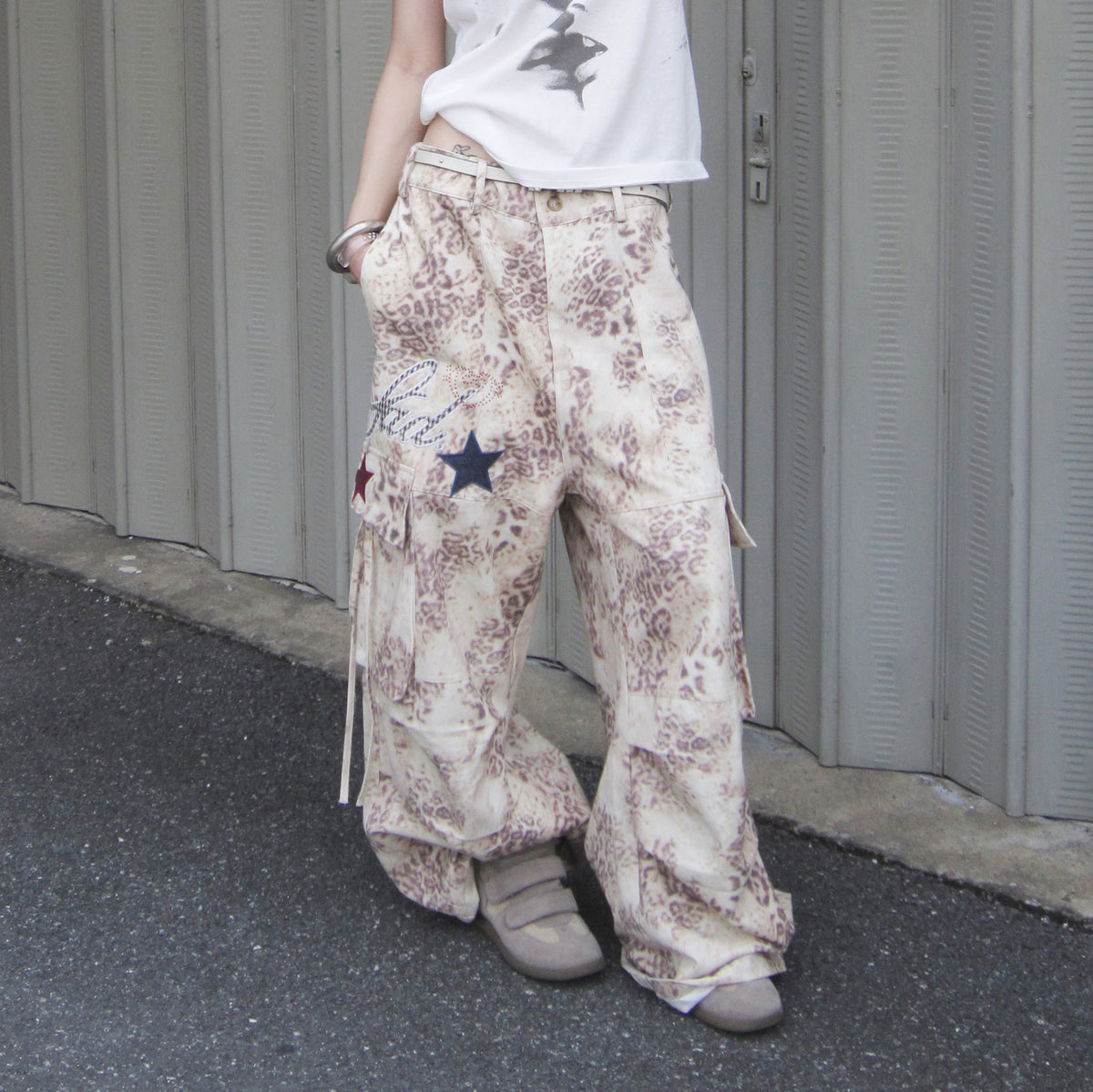 SADSOUP Leopard Star Patched Wide-Leg Pants