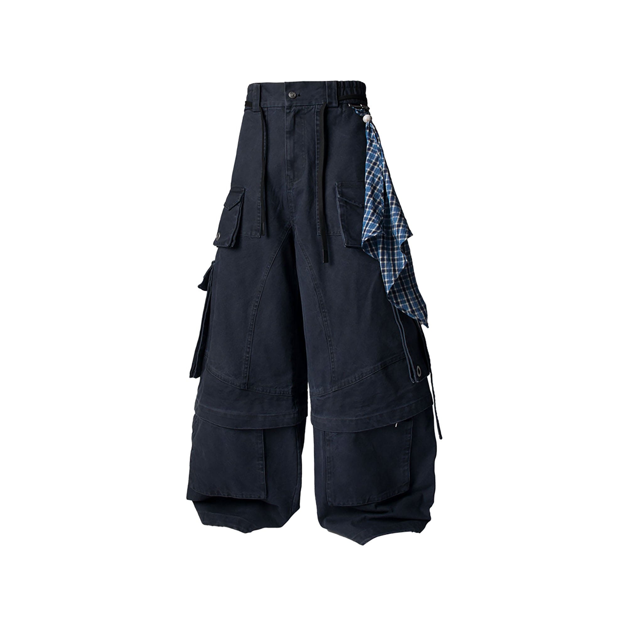RELABEL Multi-Pocket Detachable Scarf Distressed Cargo Dark Blue, premium urban and streetwear designers apparel on PROJECTISR.com, RELABEL