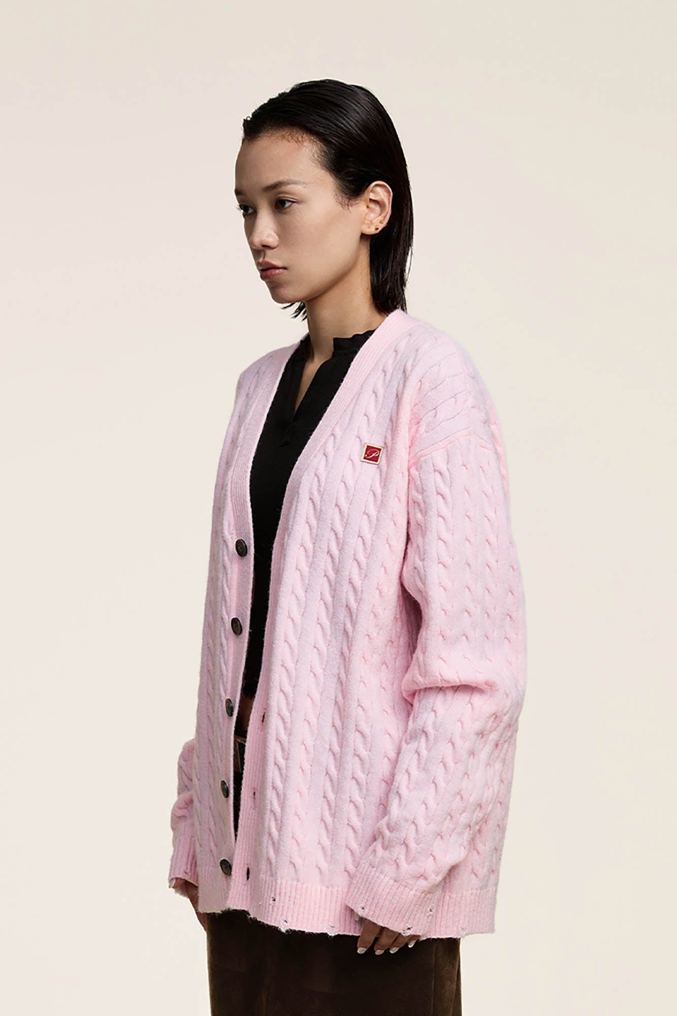 OPICLOTH Cable-Knit V-Neck Button-Up Cardigan